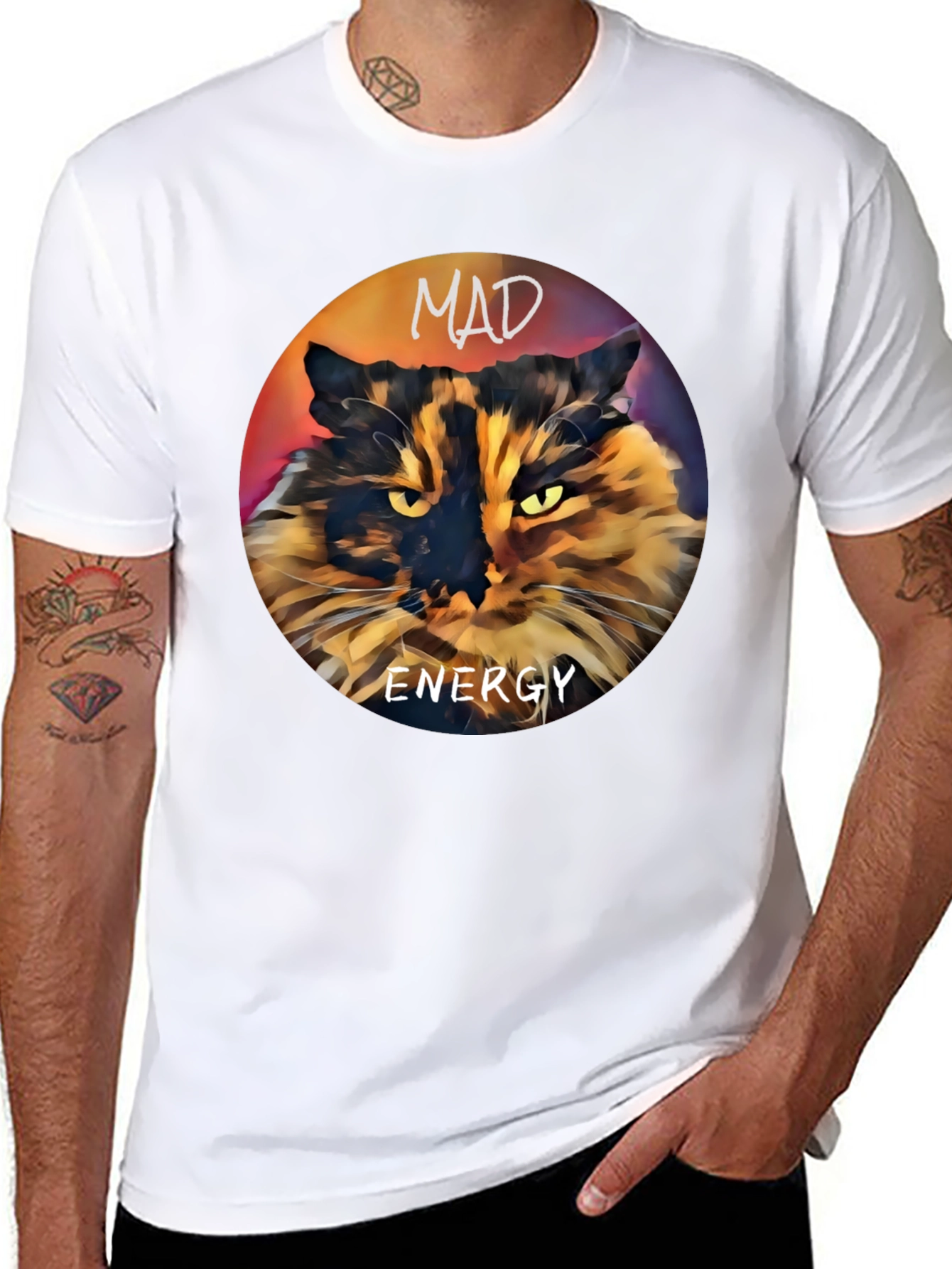 Black Mad Energy Cat Graphic T-Shirt view 8