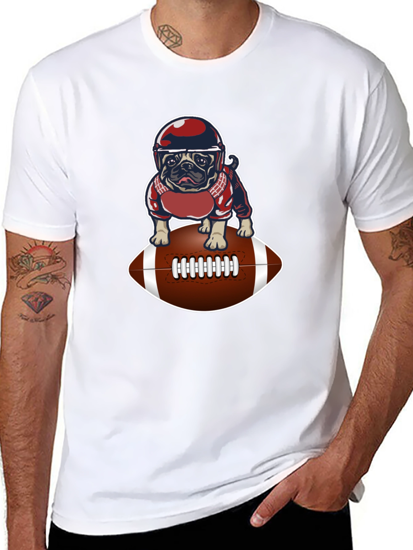 Black Football Pug Graphic T-Shirt view 8