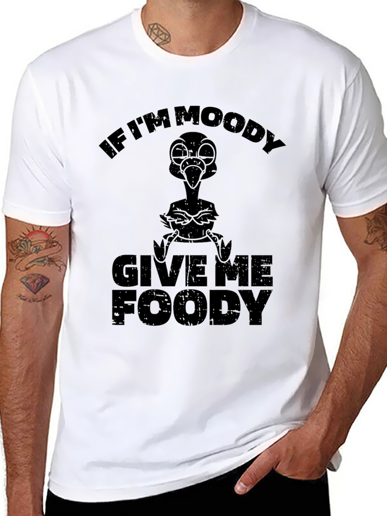 Black Moody Foody Graphic T-Shirt - Funny Bird Tee view 8