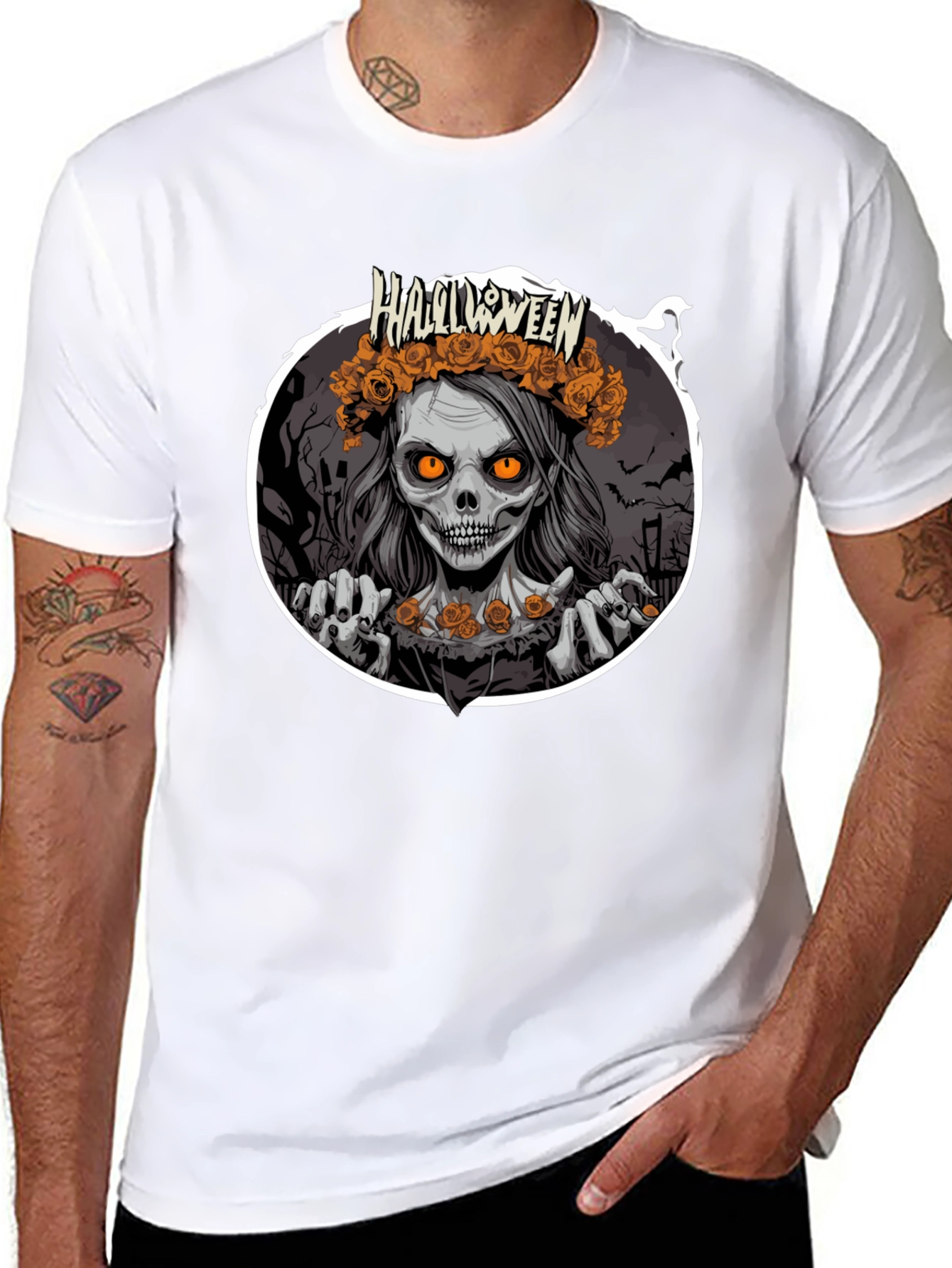Black Halloween Zombie Woman Black T-Shirt view 8