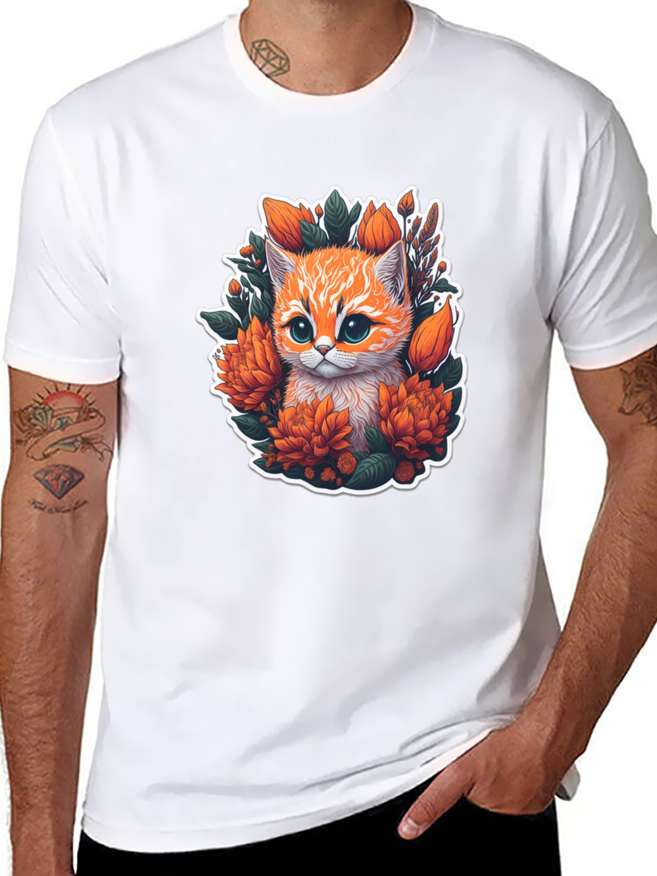 Black Floral Kitten Graphic Tee - Cute Cat Lover Shirt view 8