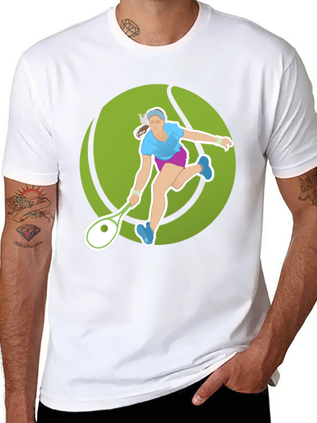 Black Tennis Player Graphic Tee - Black Cotton Blend view 8