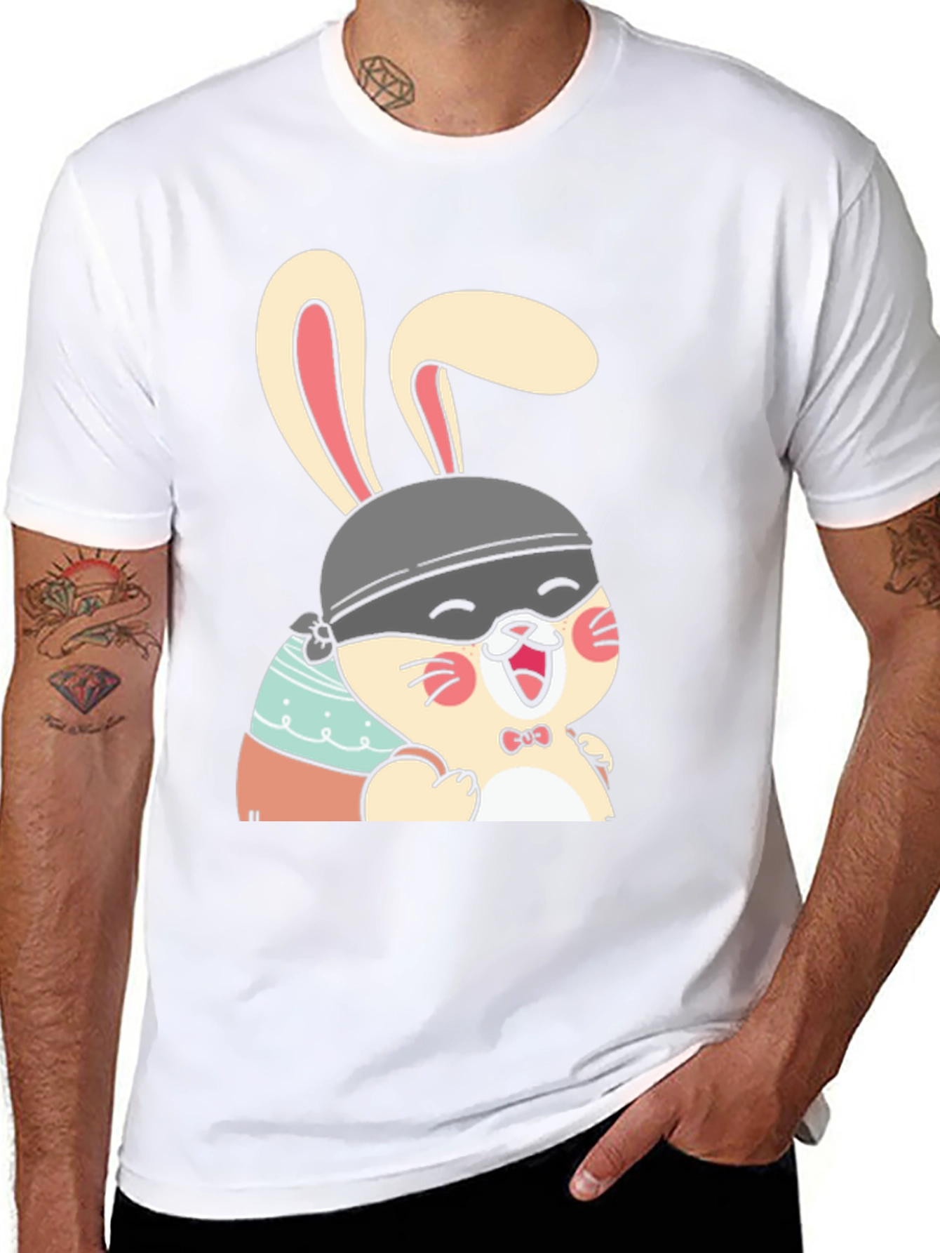 Black Cute Bunny T-Shirt - Black Cotton Tee view 8