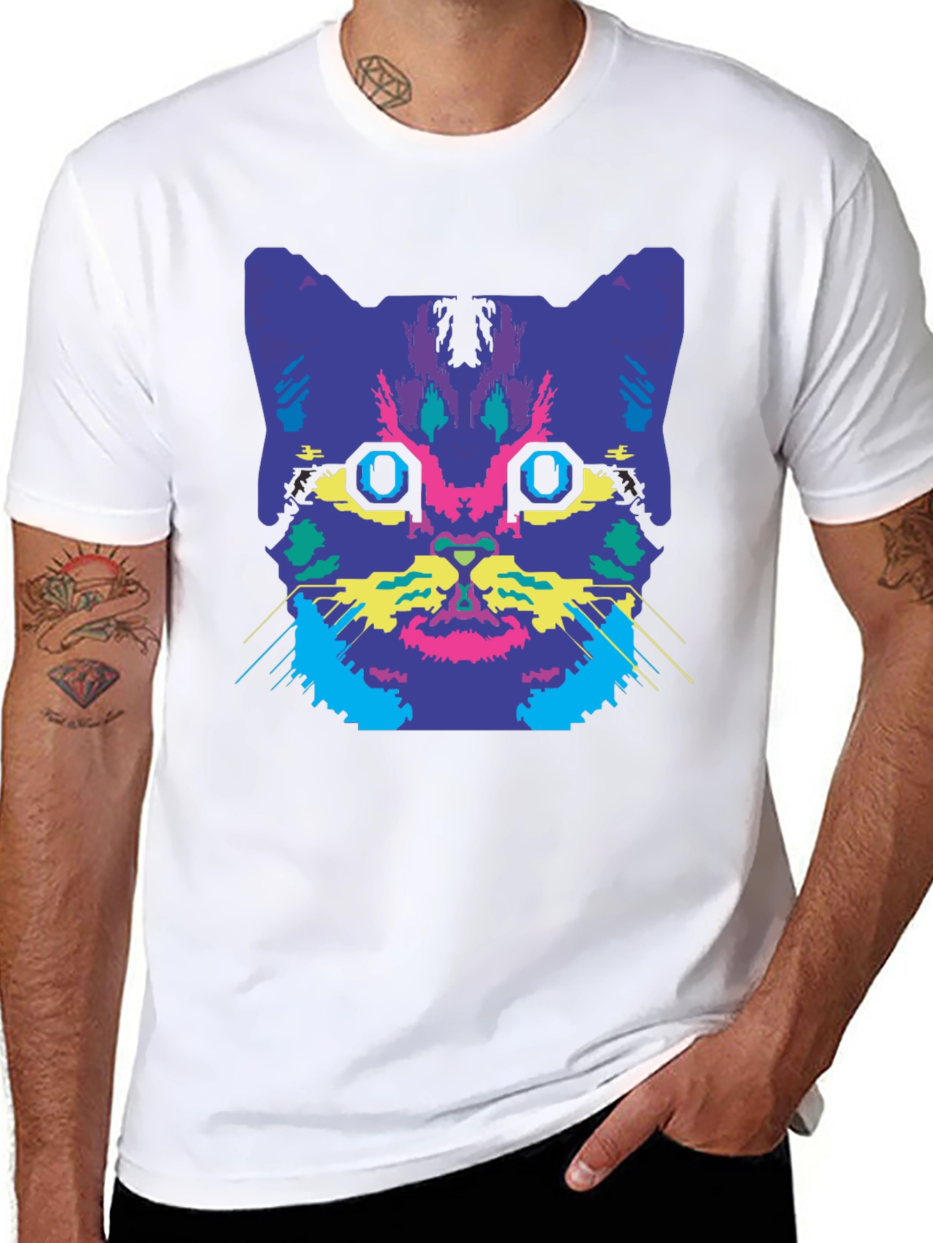 Black Vaporwave Cat Graphic Tee view 8