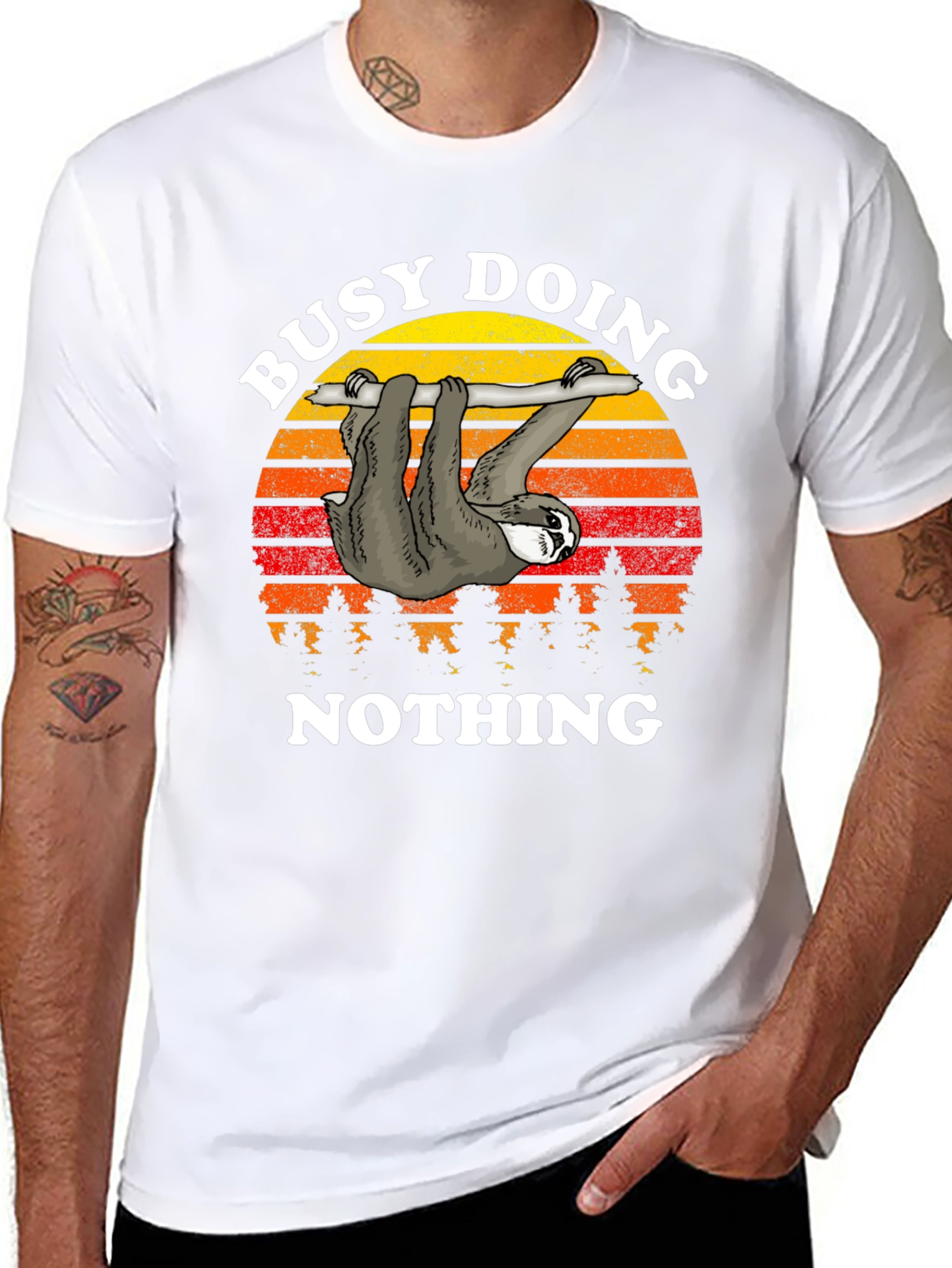 Black Busy Doing Nothing Sloth Graphic T-Shirt view 8