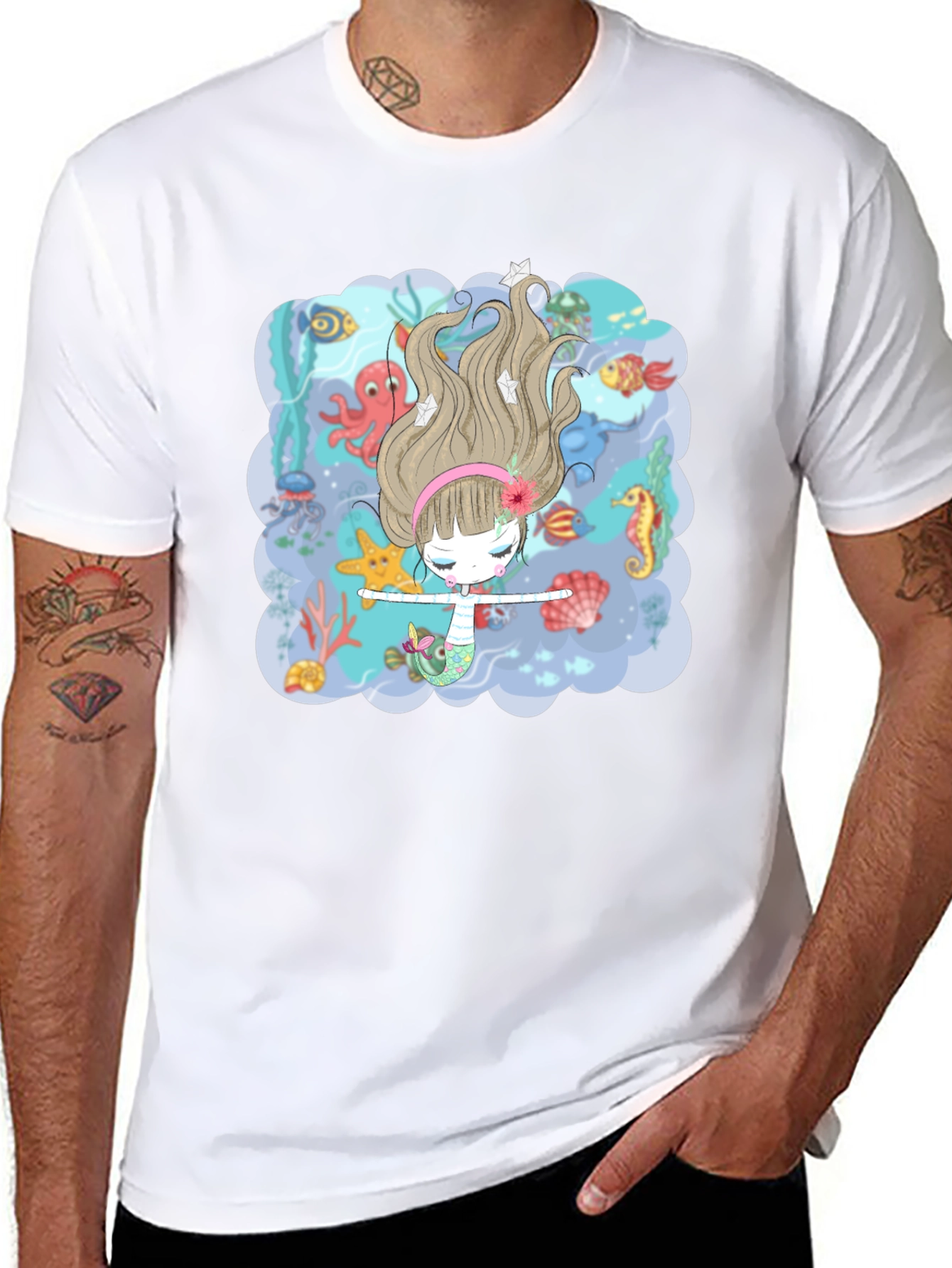 Black Mermaid T-Shirt - Undersea Adventure Design view 8