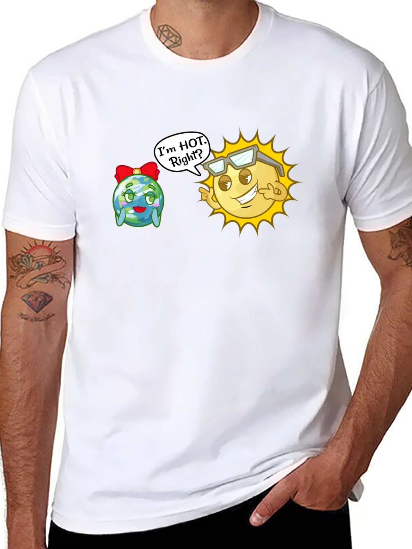 Black Funny Sun & Earth T-Shirt - I'm Hot, Right? view 8