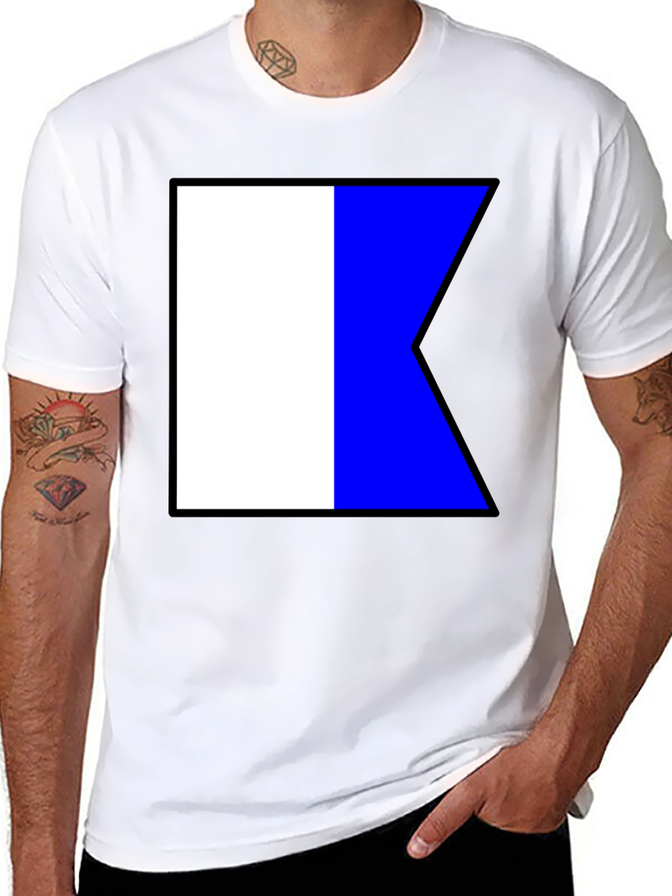 Black Nautical Flag K Black T-Shirt - Maritime Signal Tee view 8