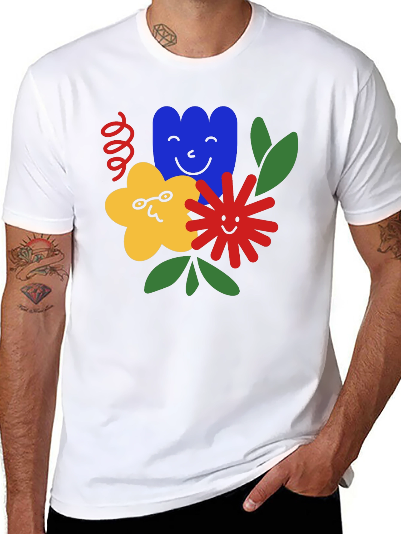 Black Cartoon Flower Graphic Black T-Shirt view 8