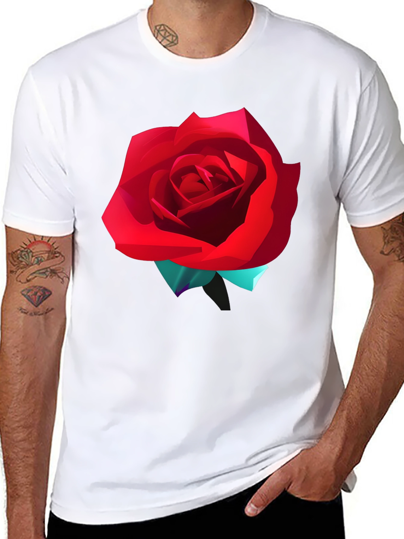 Black Bold Red Rose Graphic T-Shirt view 8