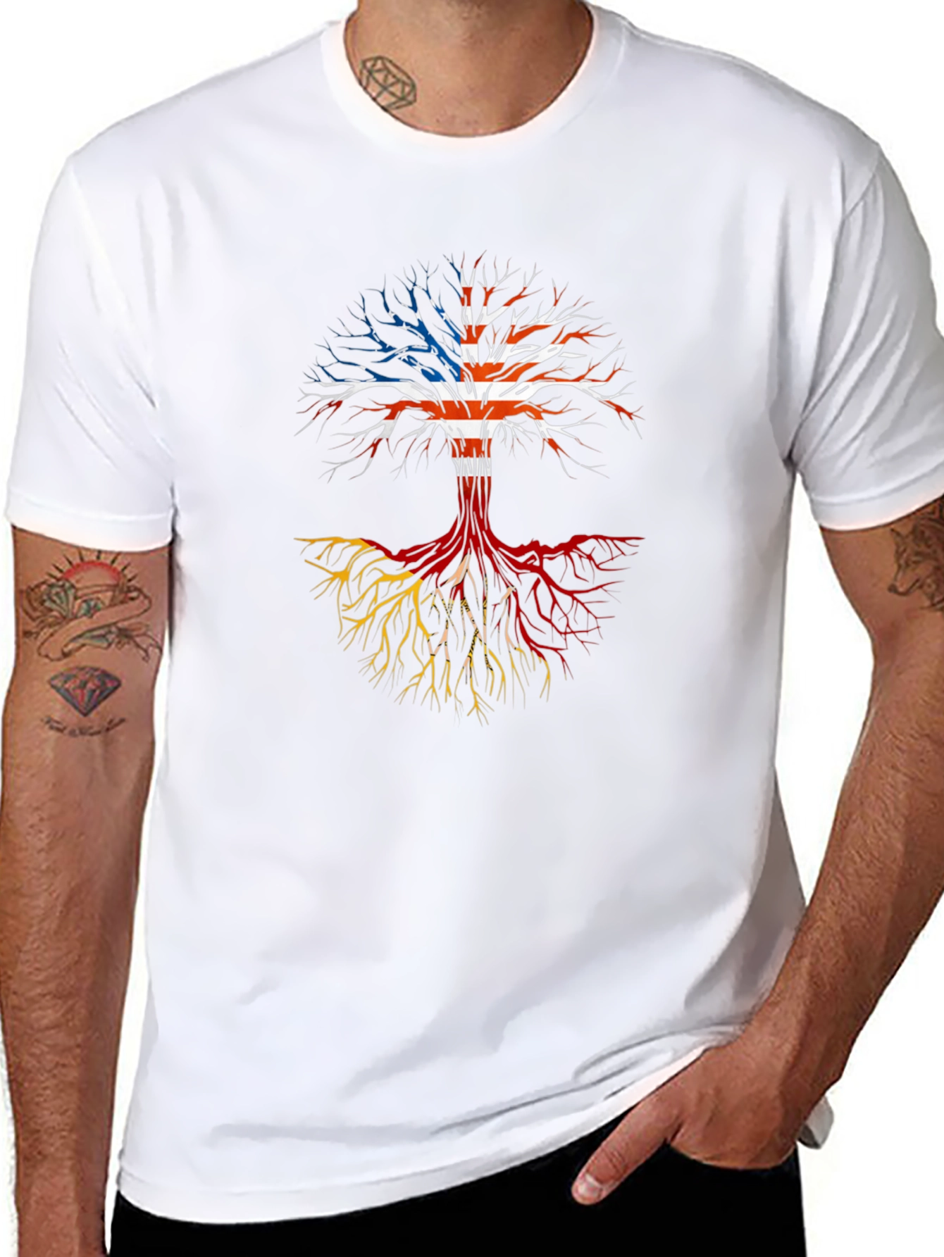 Black Roots Tee: USA Flag Tree Design view 8
