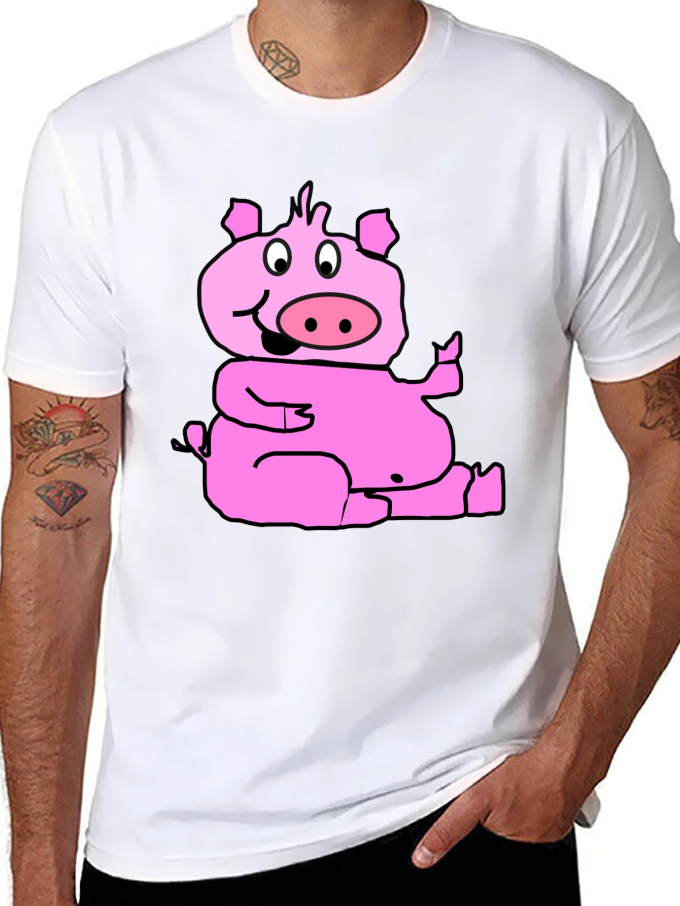 Black Funny Pig Graphic T-Shirt - Black Cotton Tee view 8