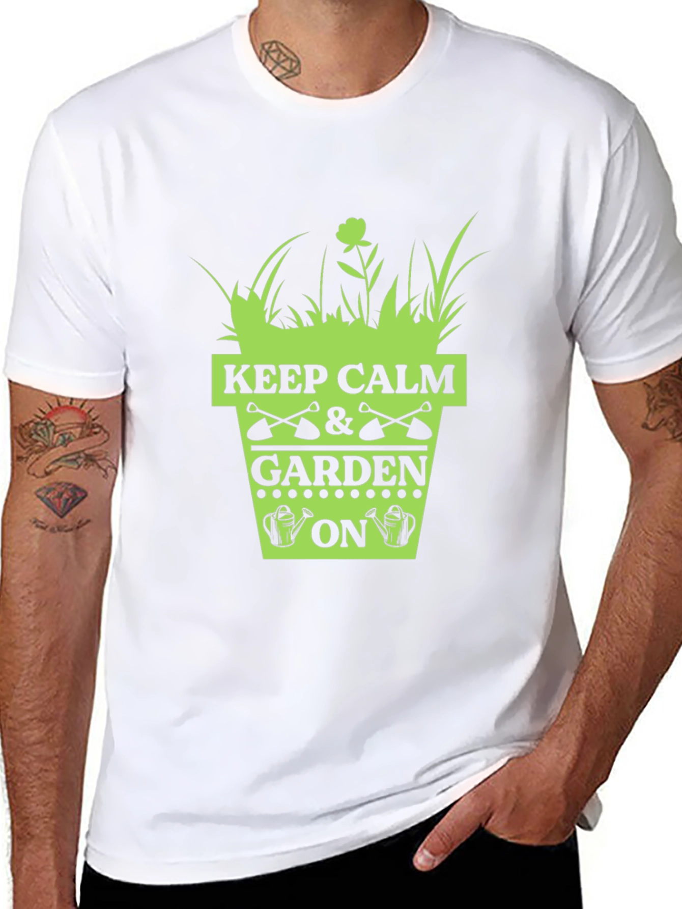 Black Keep Calm & Garden On T-Shirt - Gardening Humor view 8