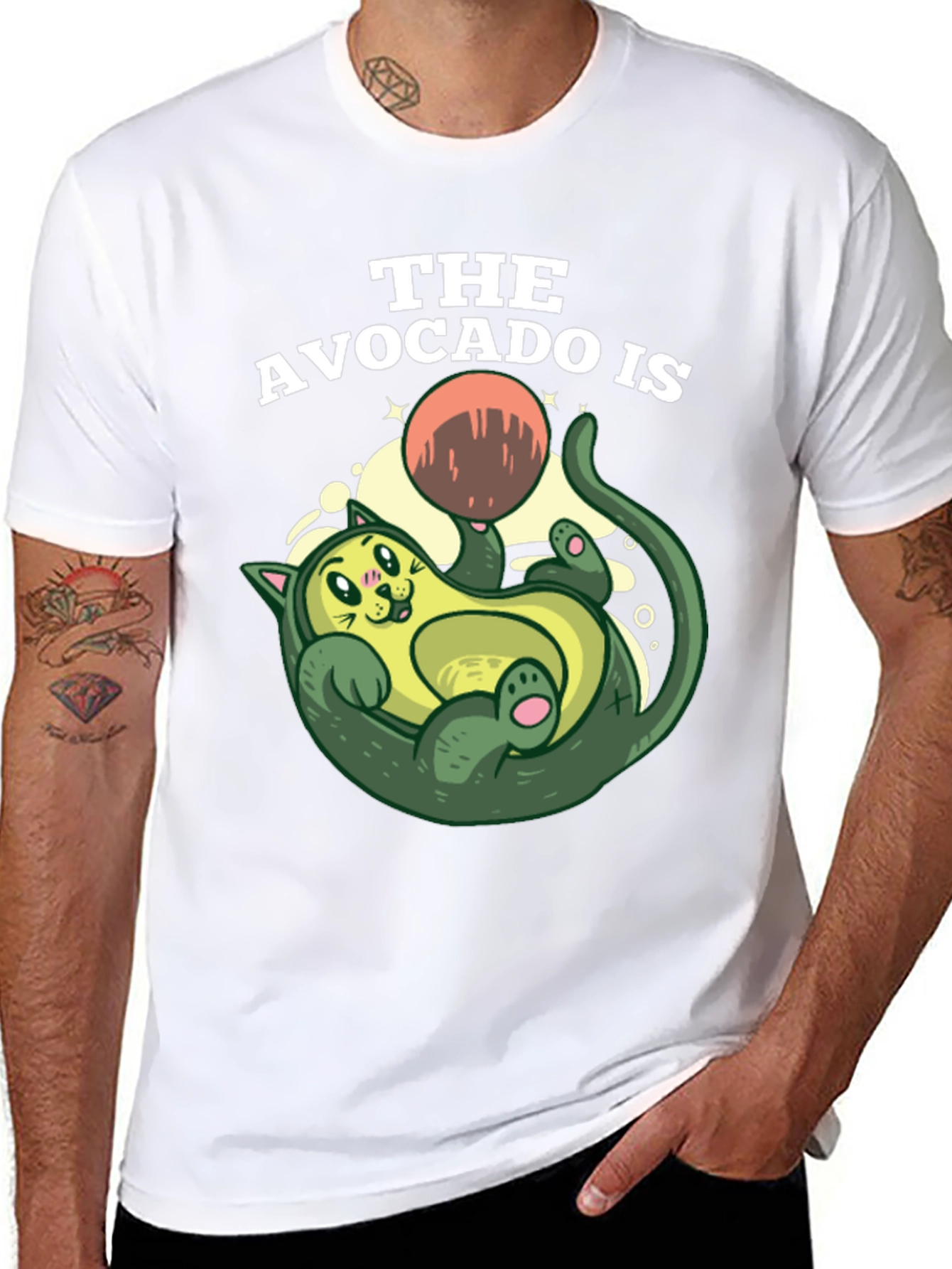 Black Avocado Cat Graphic Tee - Fun Novelty Shirt view 8