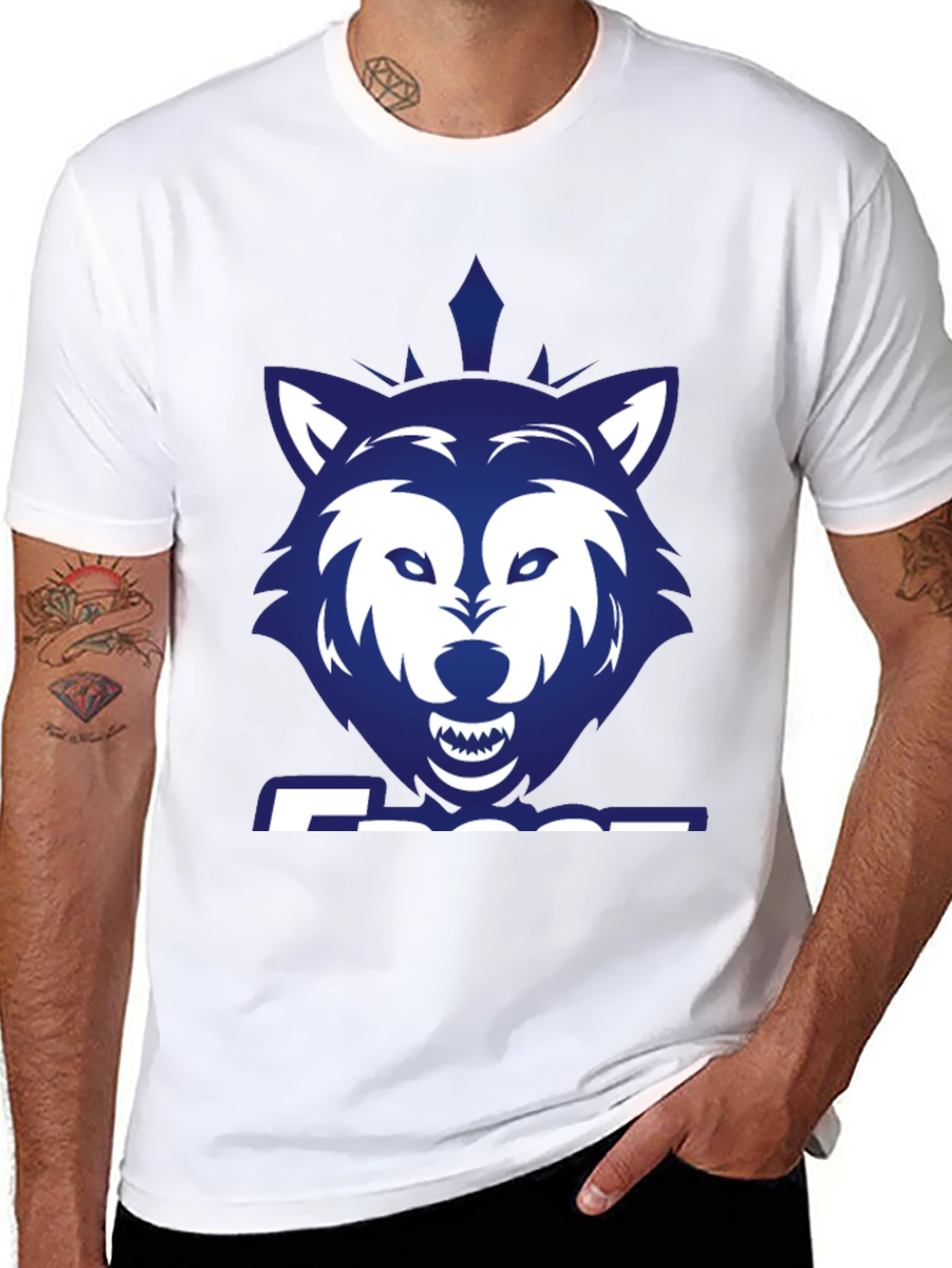 Black Blue Wolf Graphic Print Black T-Shirt view 8