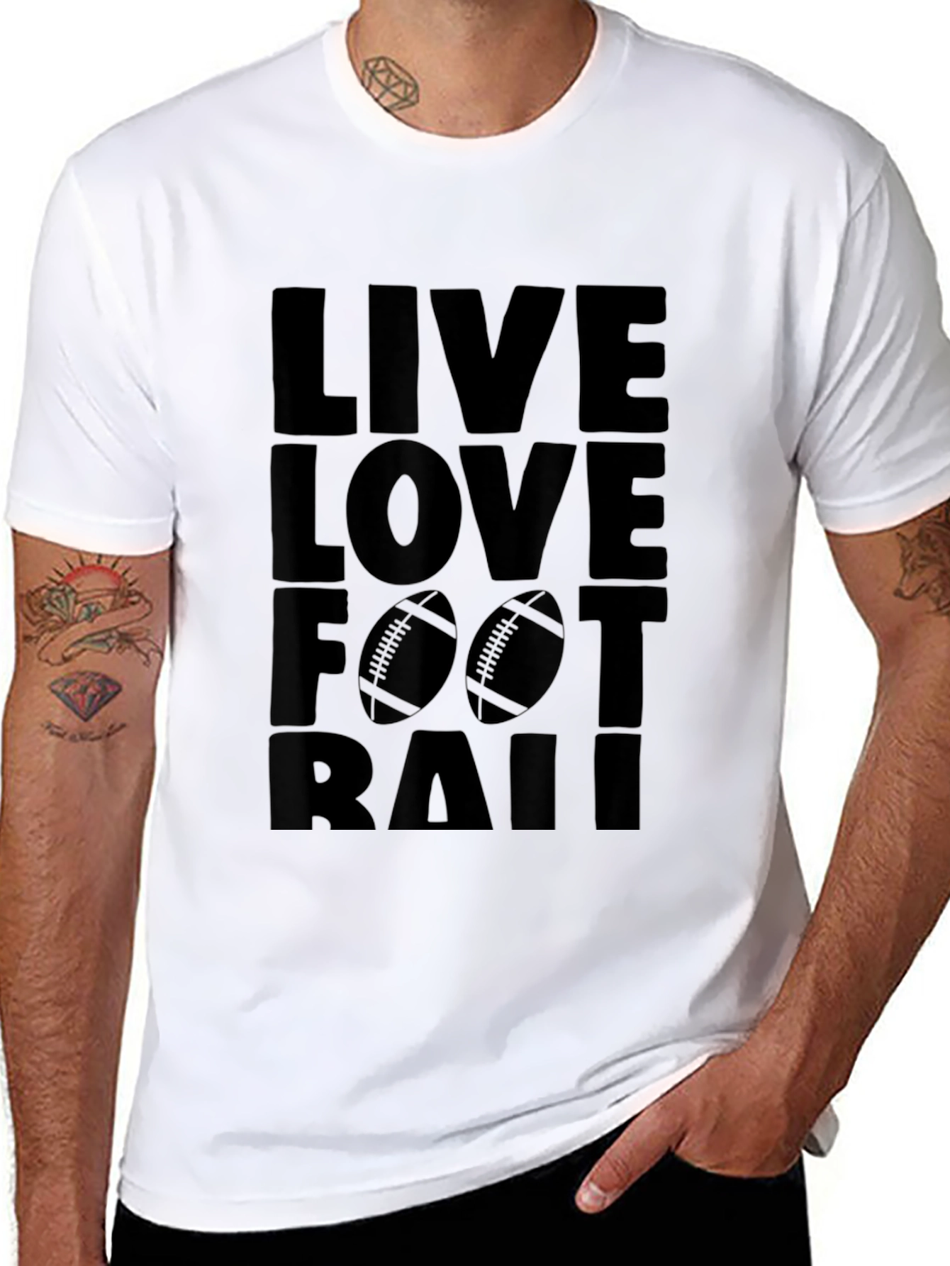 Black Live Love Football Graphic Tee - Black Cotton T-Shirt view 8