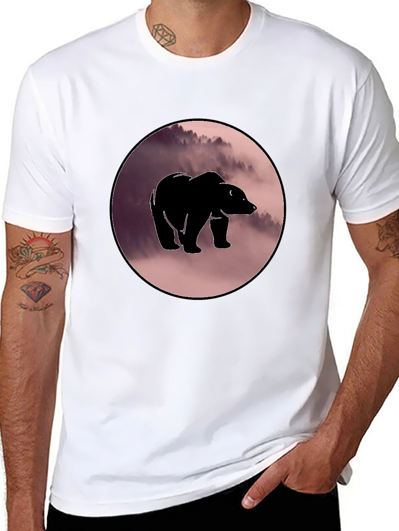 Black Bear Silhouette Graphic Print Crew Neck T-Shirt view 8