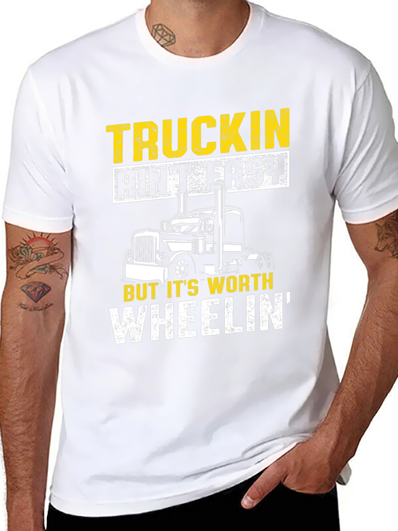 Black Truckin' Ain't Easy Black Graphic T-Shirt view 8