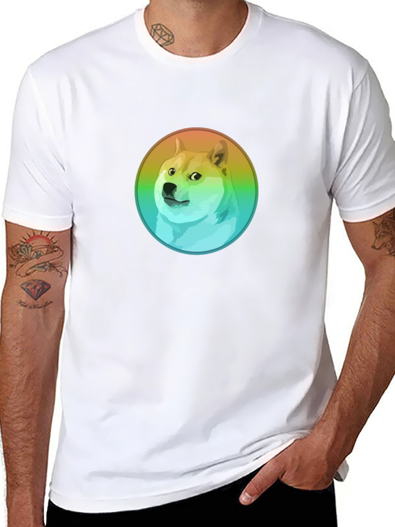 Black Doge Rainbow Circle Graphic Black T-Shirt view 8