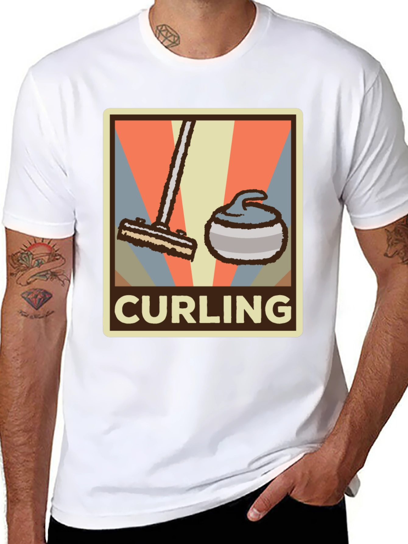 Black Retro Curling T-Shirt - Vintage Style Sports Tee view 8