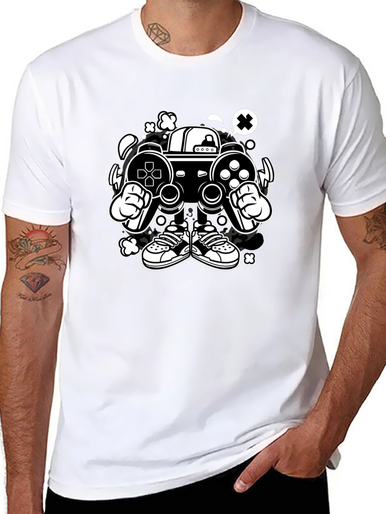 Black Gaming Console Character Graphic Black T-Shirt view 8