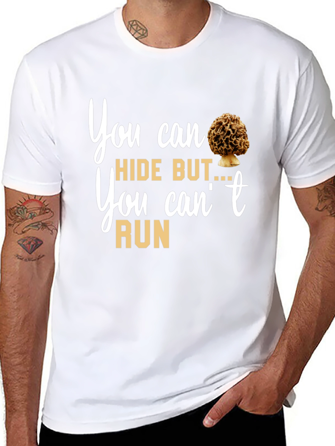 Black Mushroom Lover T-Shirt: You Can Hide But You Can't Run Tee view 8