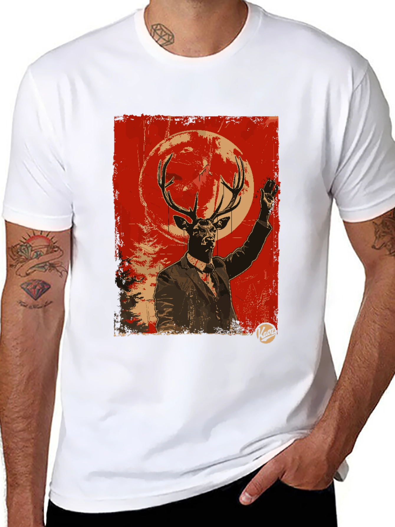 Black Deer Man Graphic Tee - Unique Animal Art T-Shirt view 8