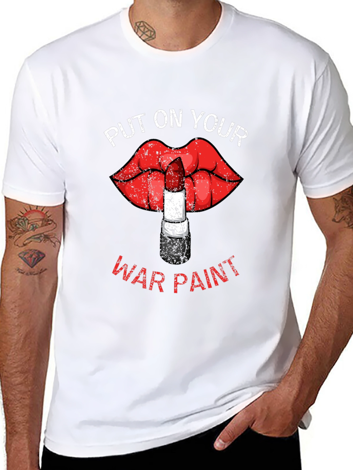 Black War Paint Lipstick Lips Graphic T-Shirt view 8