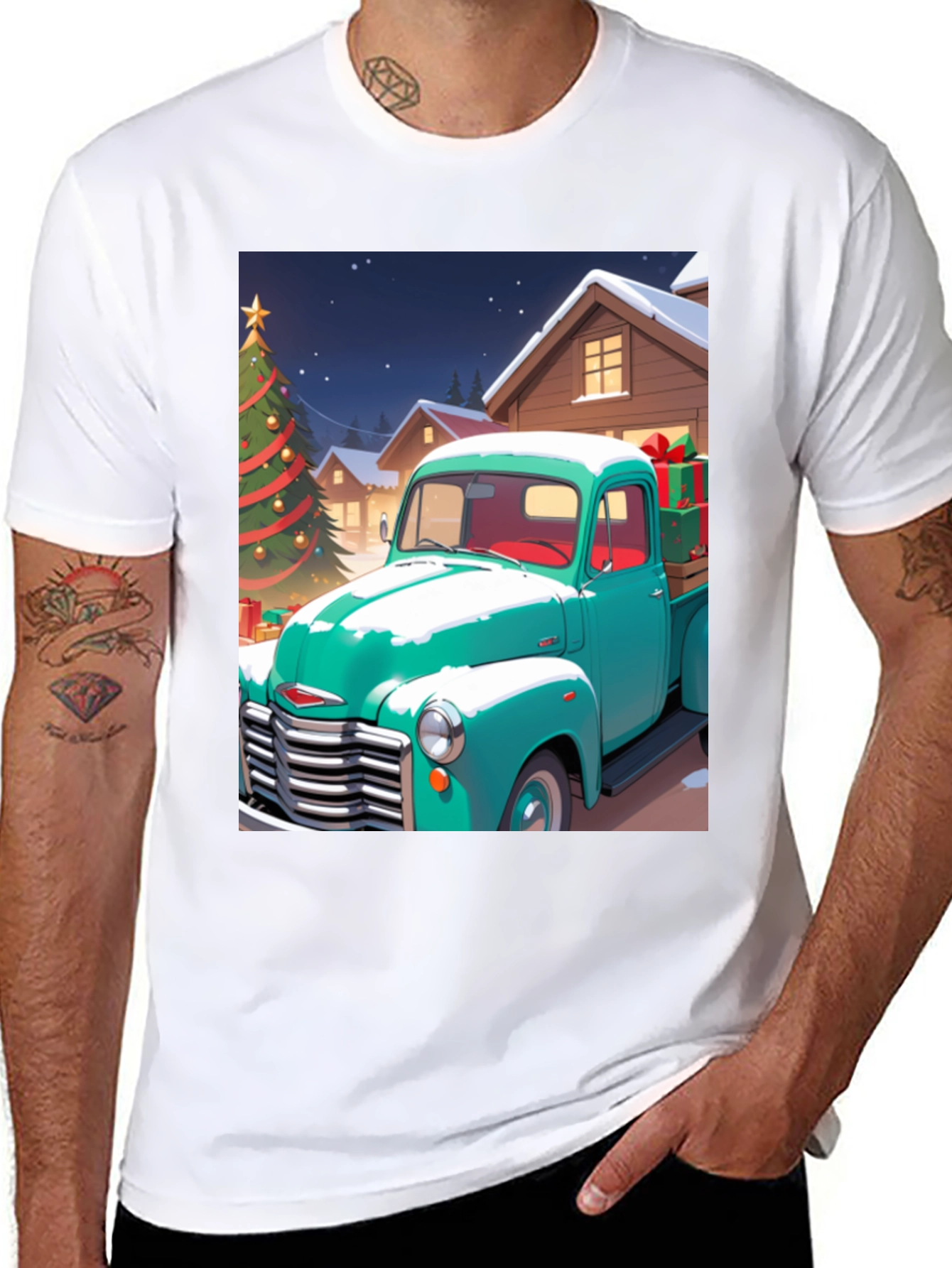 Black Christmas Truck Graphic Tee view 8