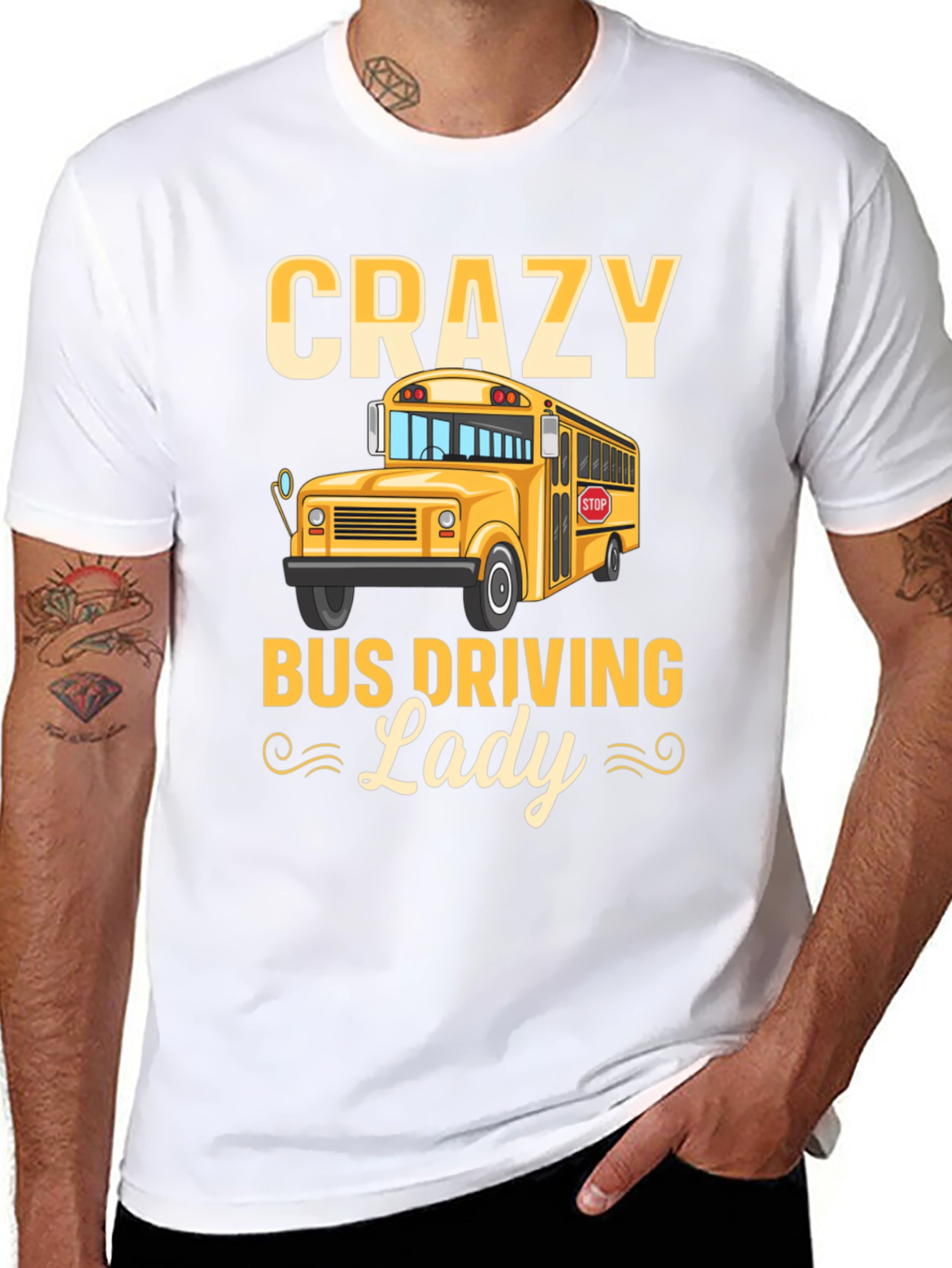 Black Crazy Bus Driving Lady T-Shirt - Black view 8