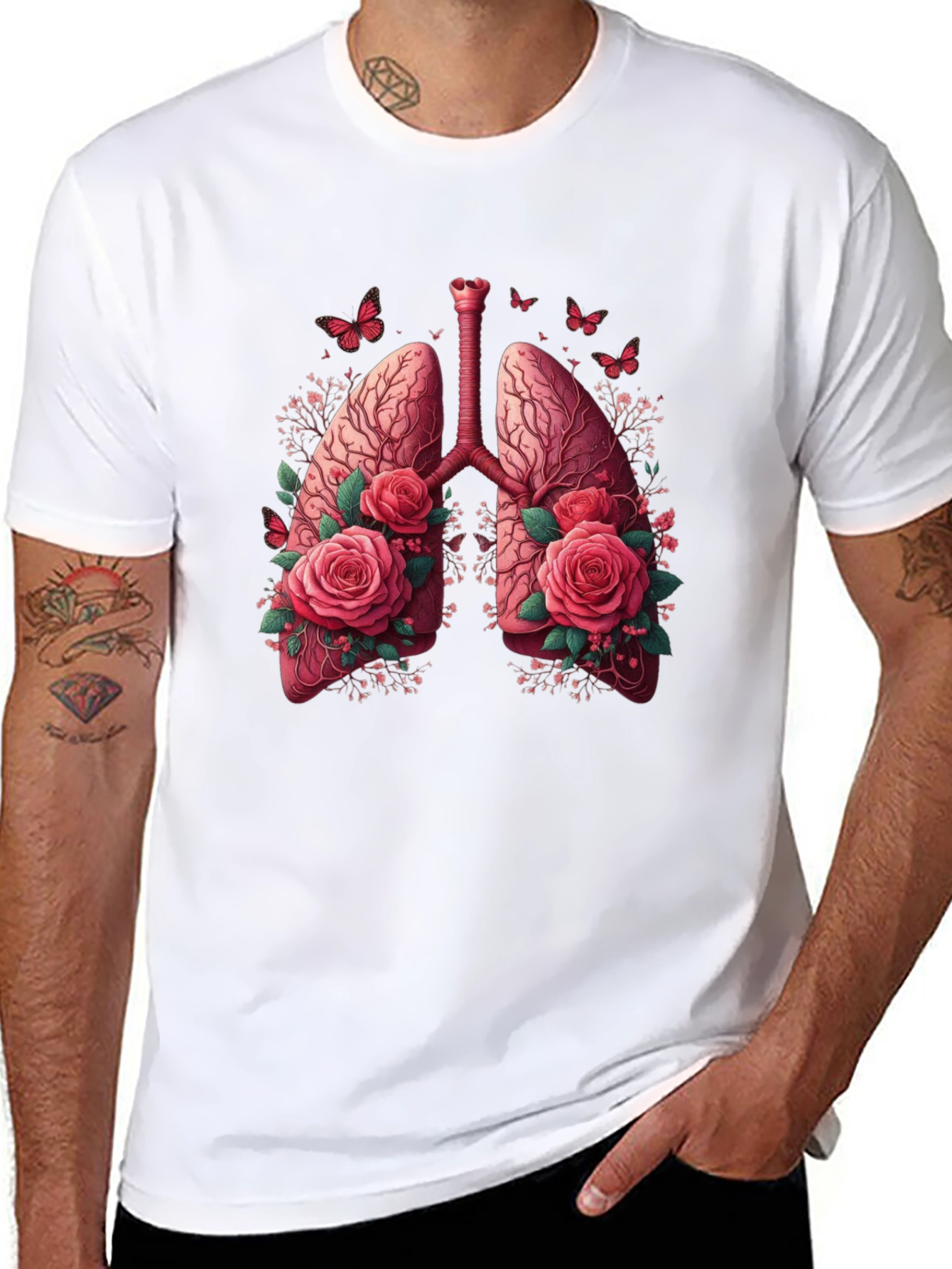Black Floral Lung Anatomy Graphic Tee - Unisex view 8