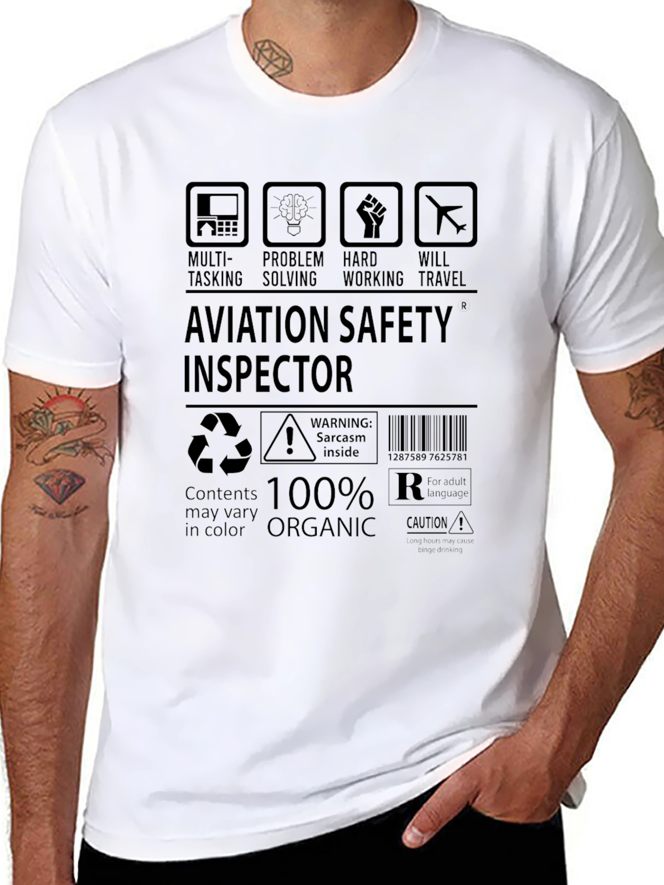 Black Aviation Safety Inspector 100% Organic Graphic Tee view 8