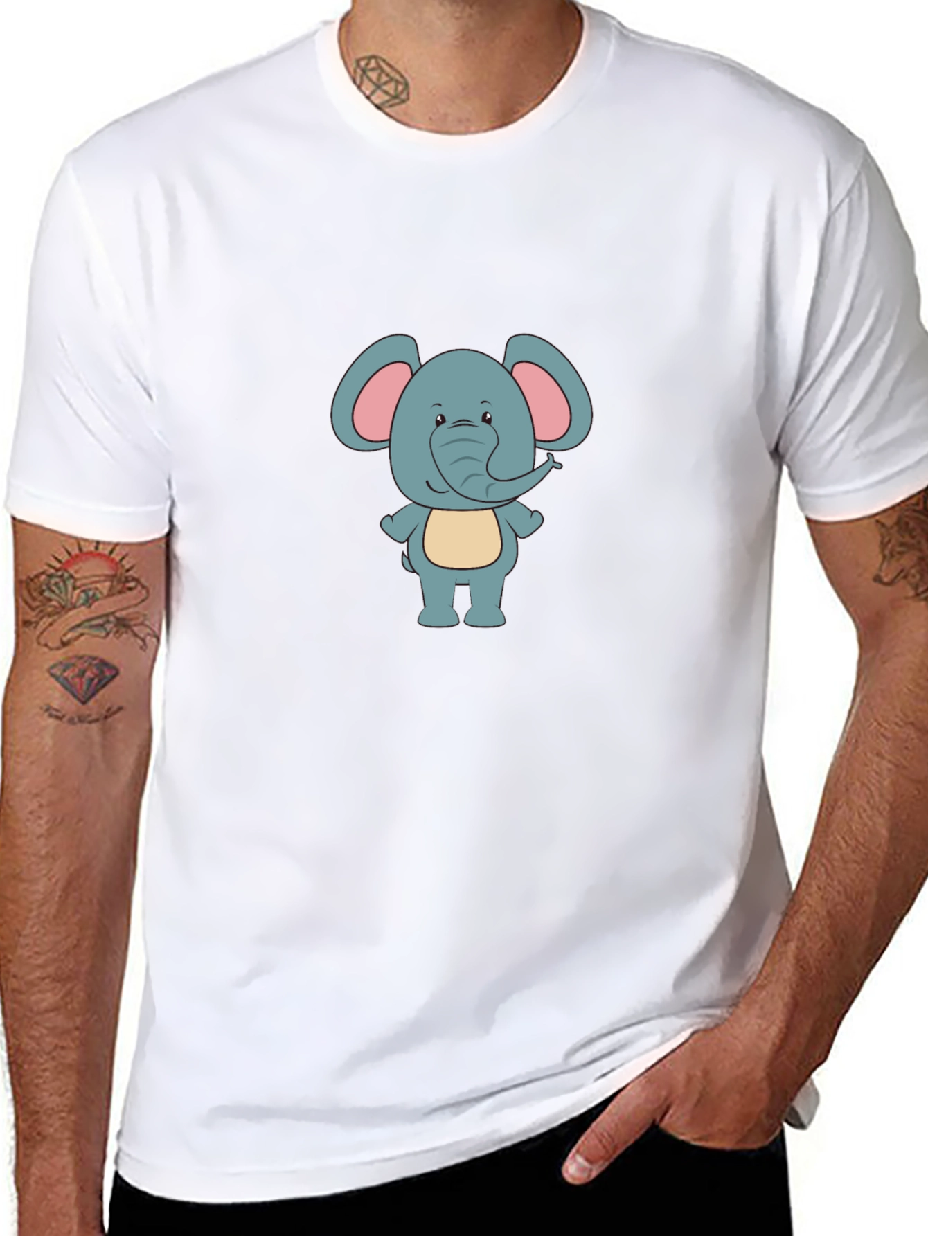 Black Cute Elephant Graphic Black T-Shirt view 8