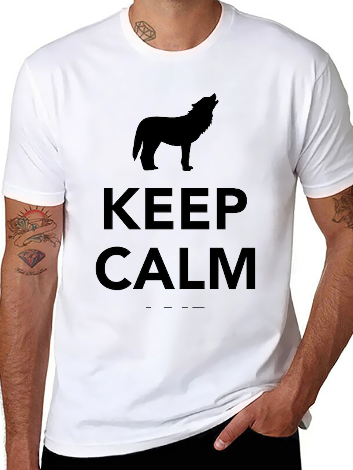 Black Keep Calm Howling Wolf Graphic T-Shirt view 8
