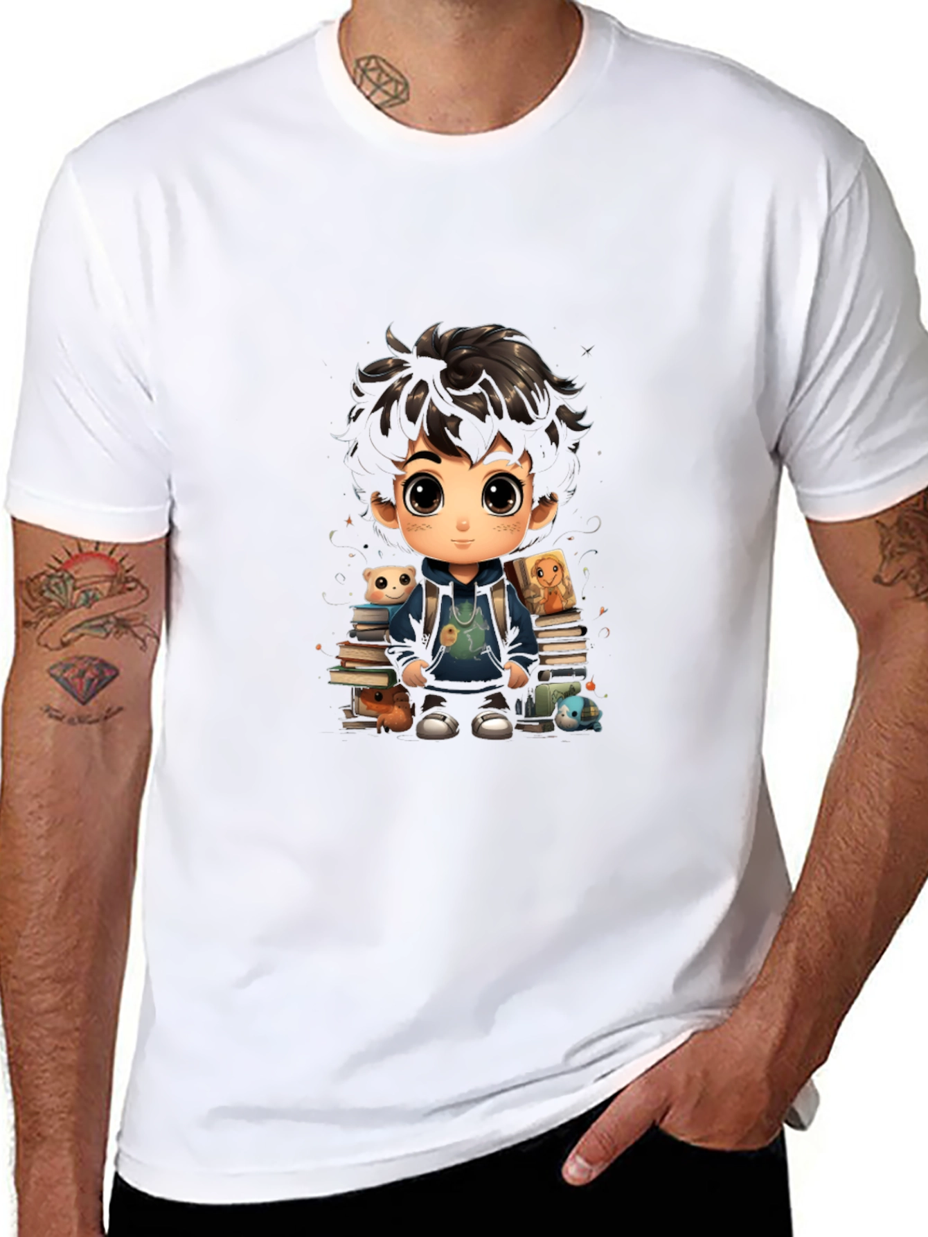Black Cartoon Boy with Books Graphic Tee view 8