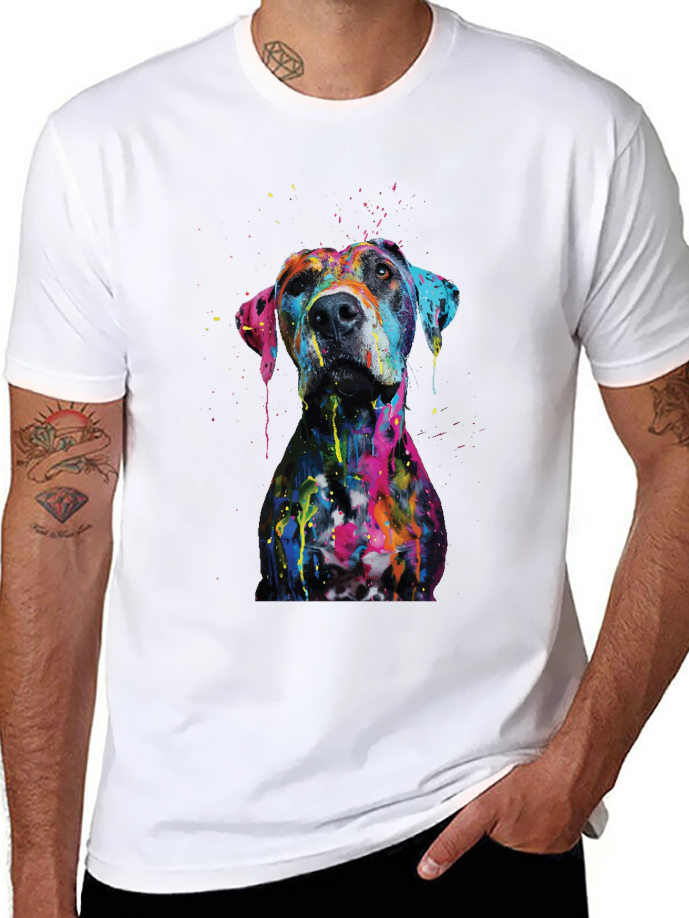 Black Men's Artistic Dog Print Black T-Shirt view 8