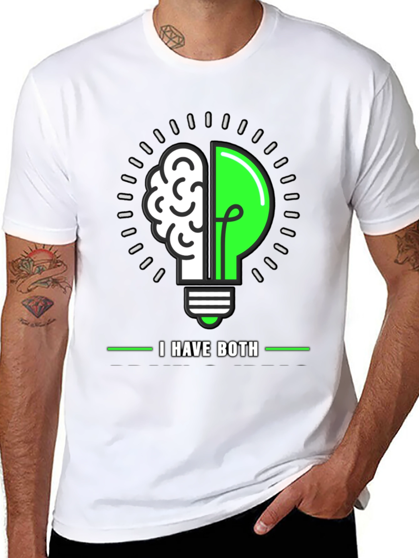 Black Brain & Light Bulb Graphic T-Shirt - I Have Both! view 8