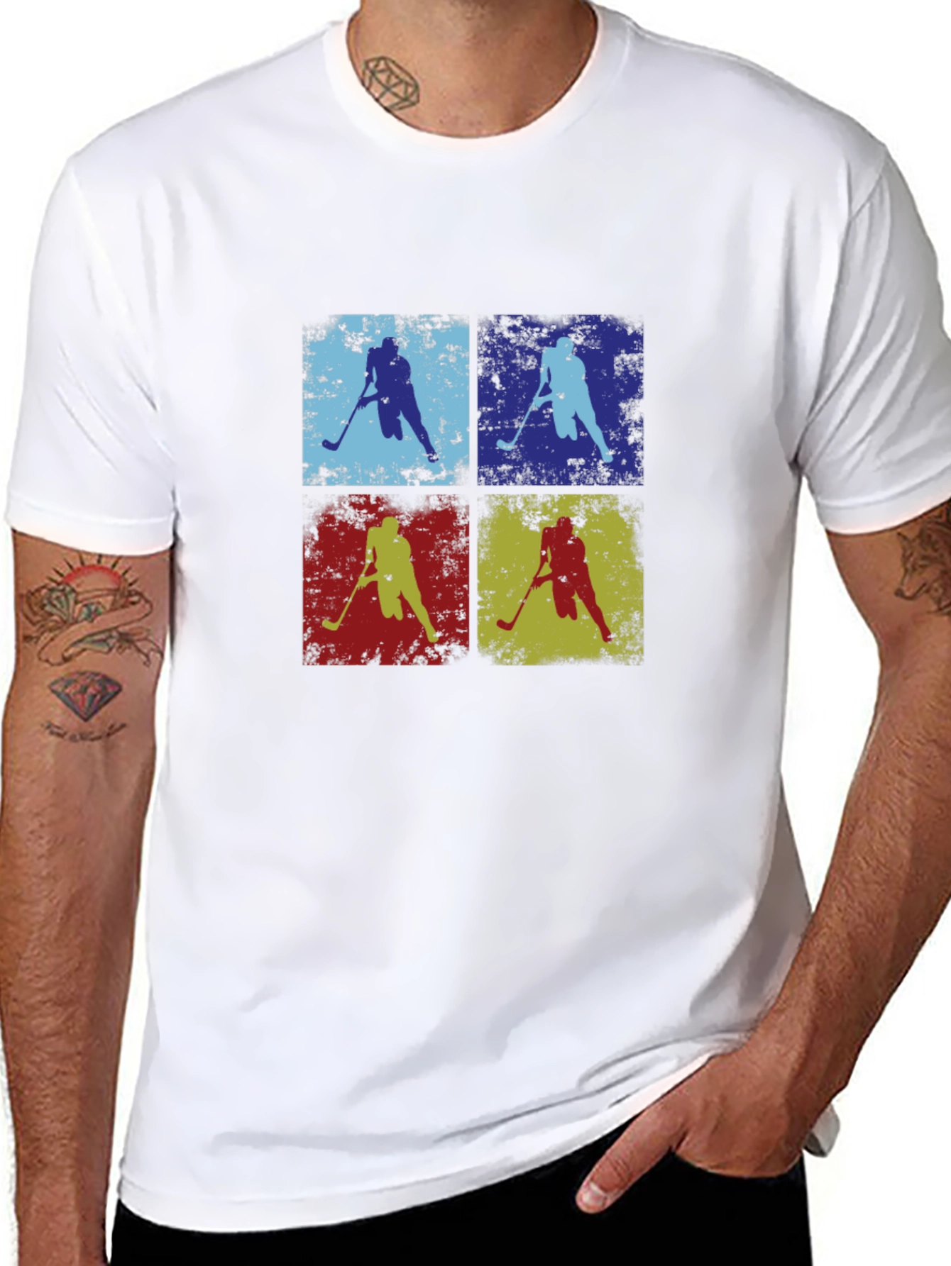 Black Vintage Hockey Player T-Shirt view 8