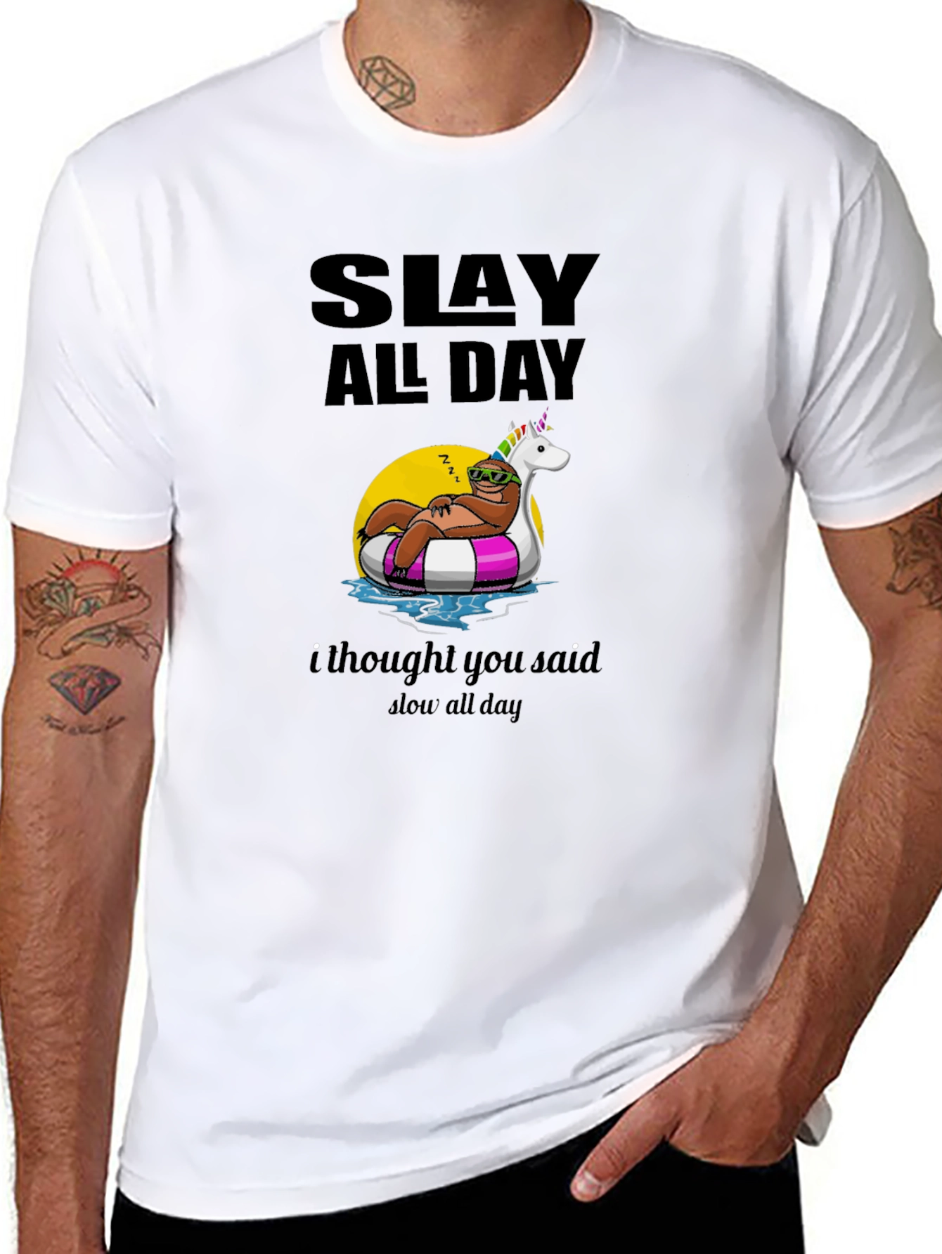 Black Slay All Day Sloth Unisex T-Shirt view 8