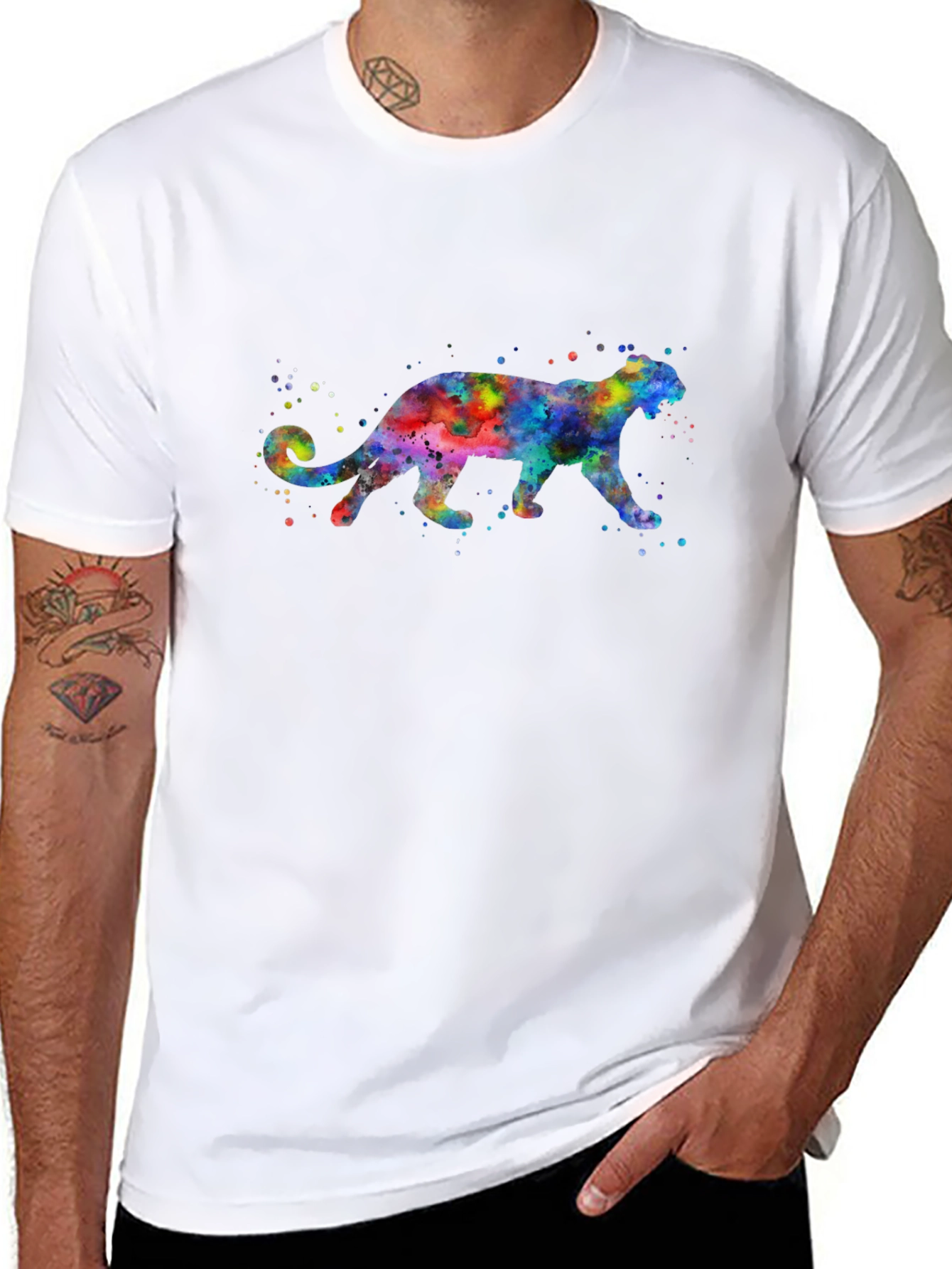 Black Watercolor Panther Graphic T-Shirt view 8