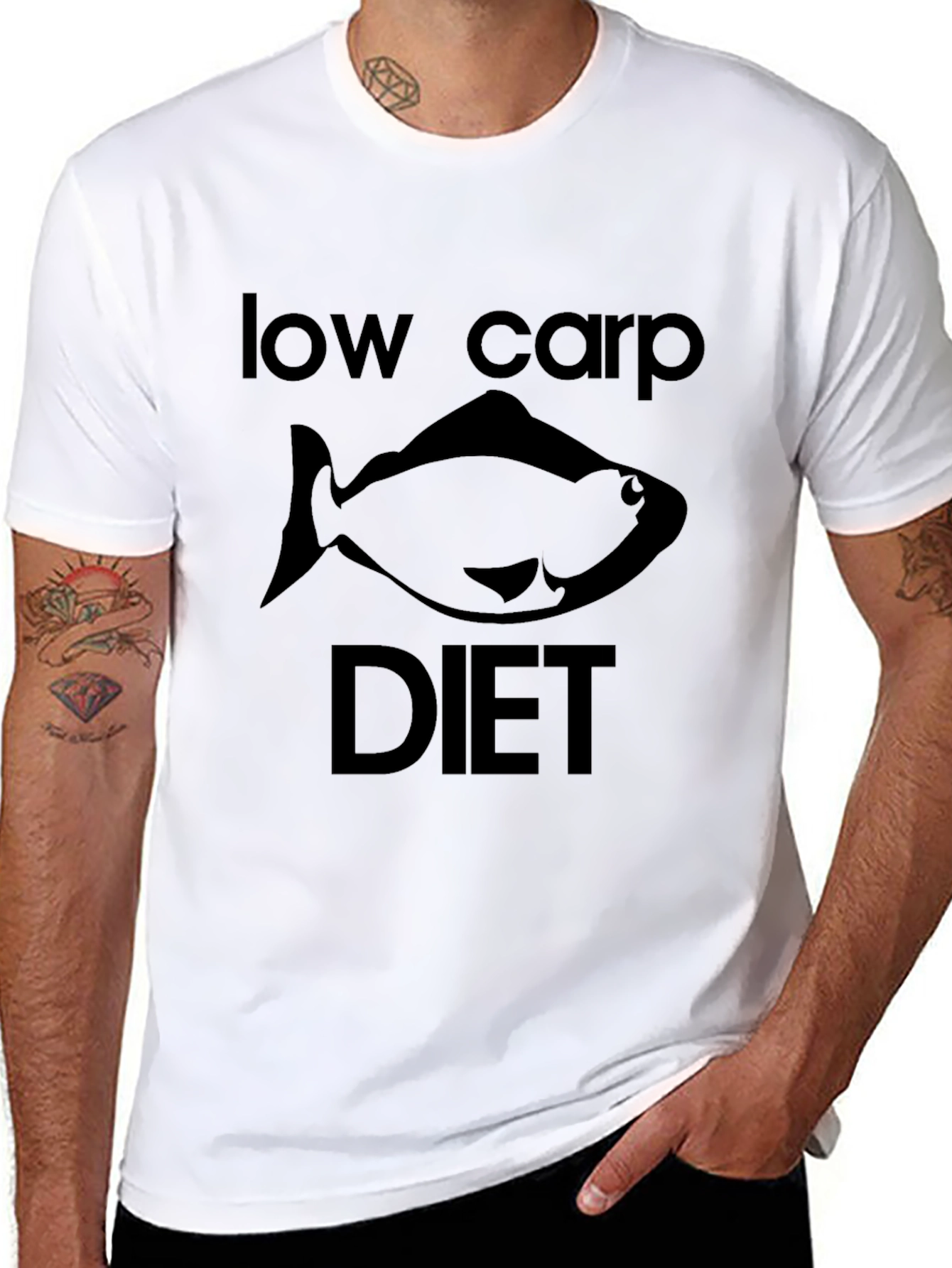 Black Low Carp Diet T-Shirt - Funny Fish Graphic Tee view 8