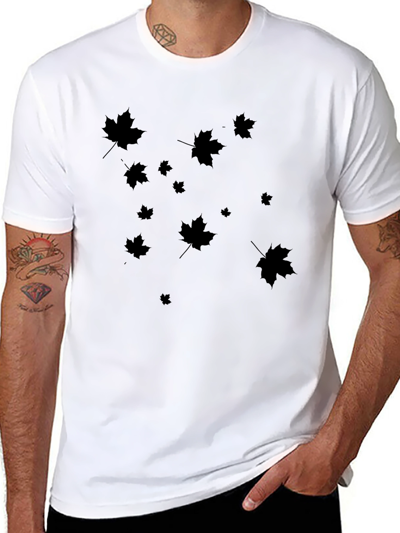 Black Maple Leaf Print Black T-Shirt view 8