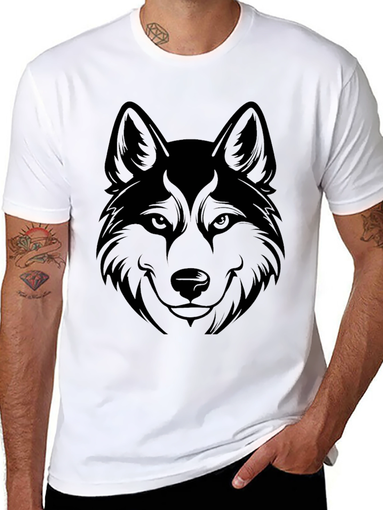 Black Black Wolf Graphic Tee - Men's Casual T-Shirt view 8