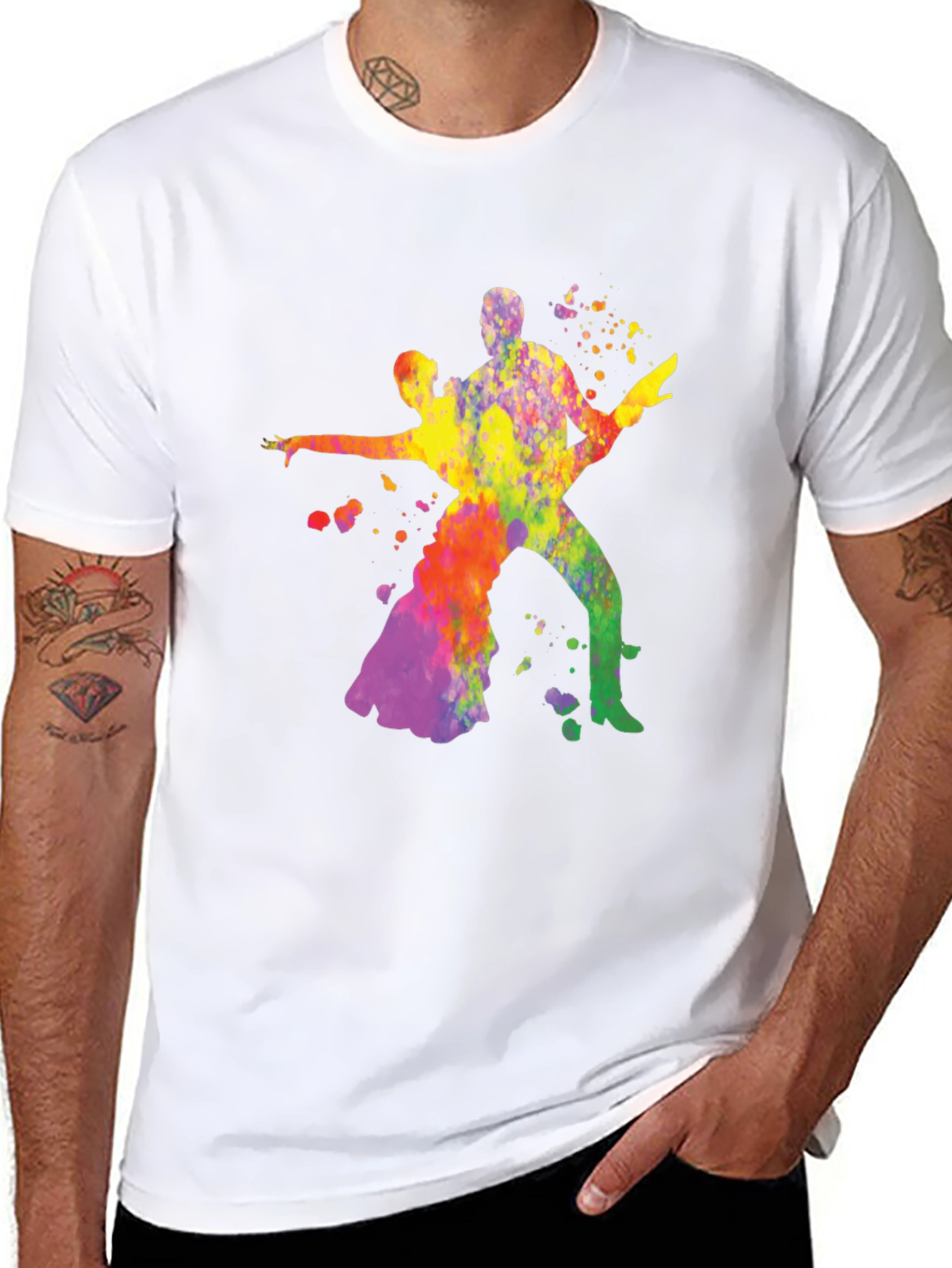 Black Colorful Dance T-Shirt - Black Cotton Tee view 8