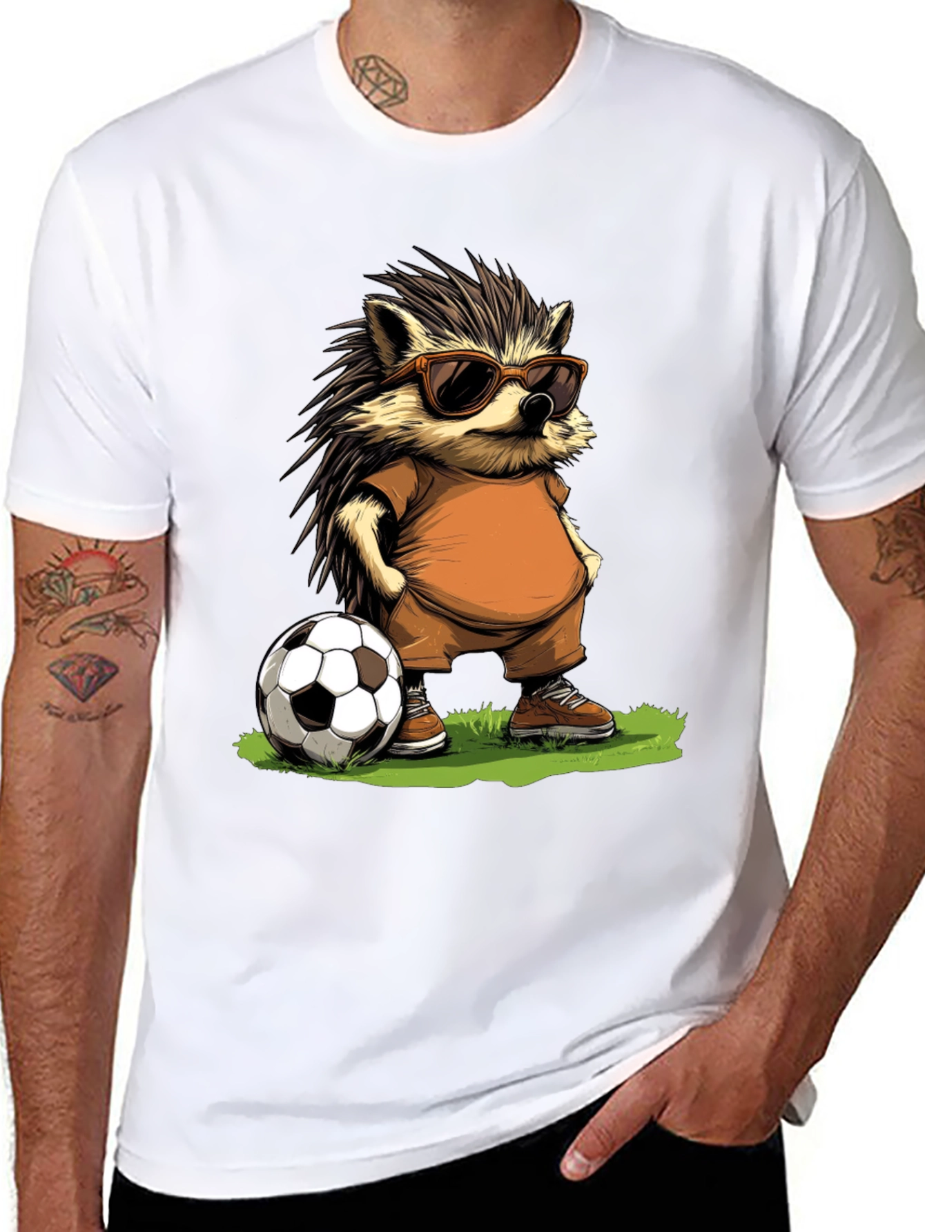 Black Cool Hedgehog Soccer T-Shirt view 8