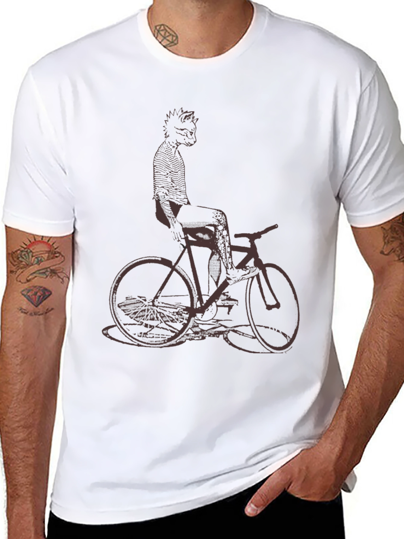 Black Cool Cat on Bike Graphic Tee - Black Cotton T-Shirt view 8
