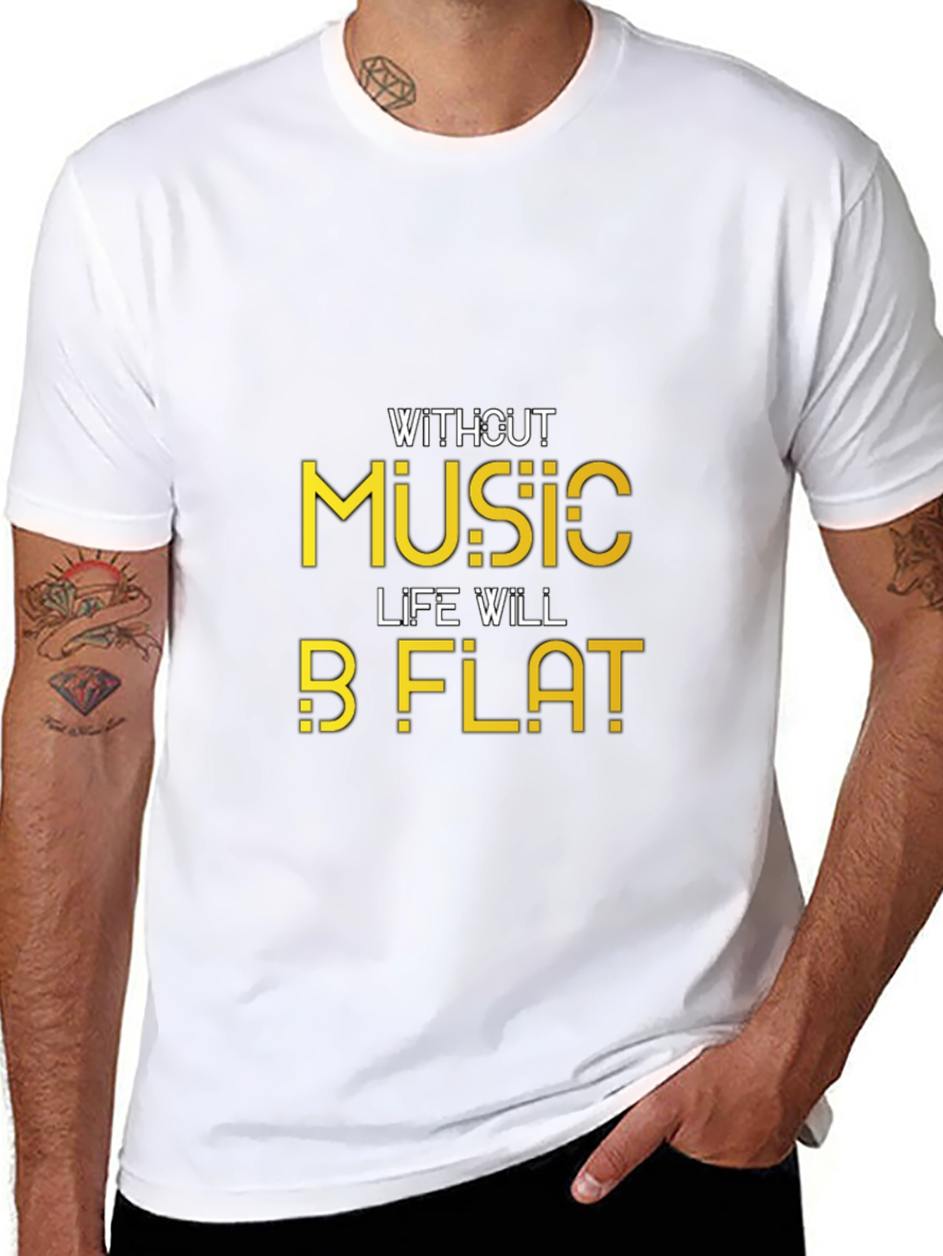 Black Music Lover Black T-Shirt - 'Without Music, Life Will B Flat' view 8