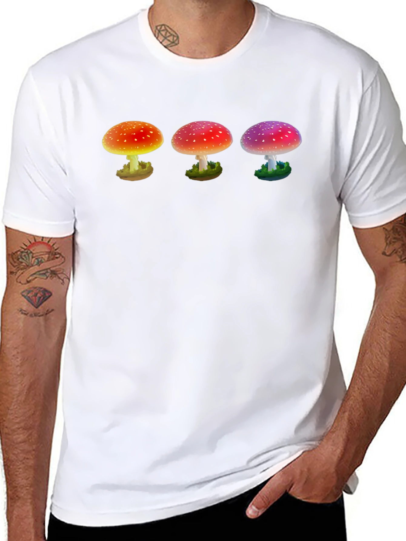 Black Trippy Mushroom Graphic T-Shirt view 8