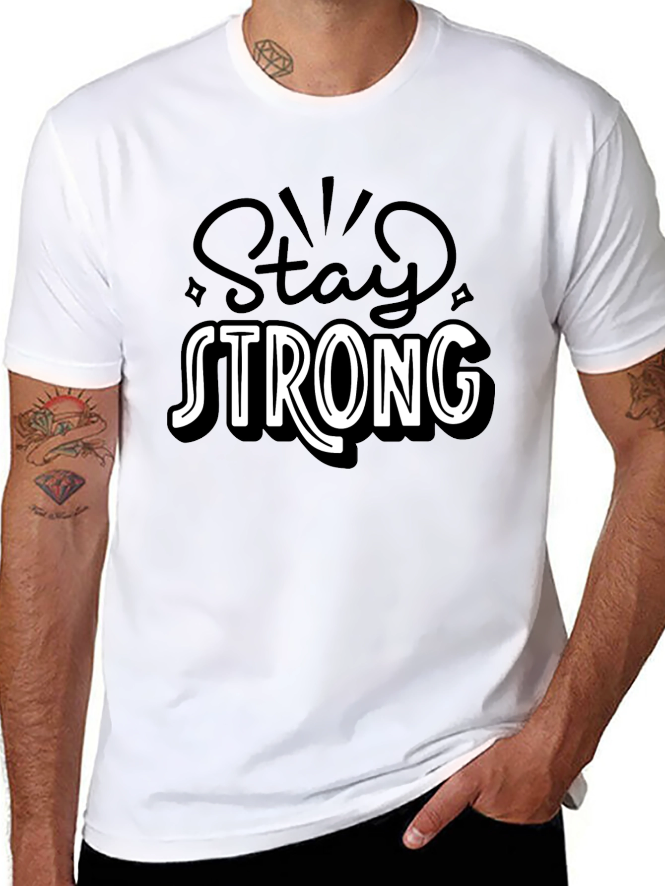 Black Stay Strong Graphic Tee - Black Cotton Comfort view 8