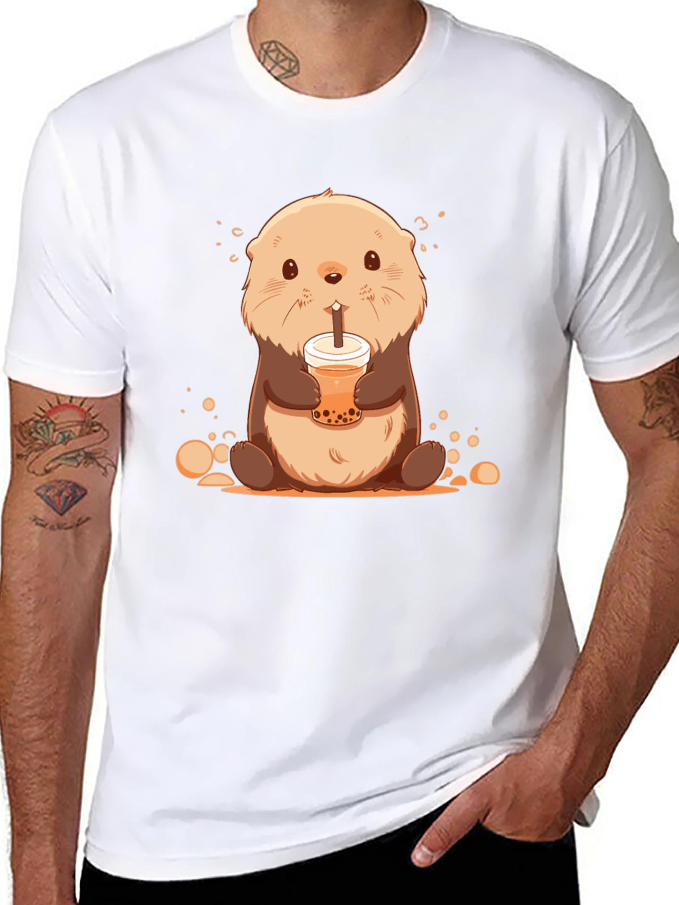 Black Cute Otter Bubble Tea Graphic T-Shirt view 8